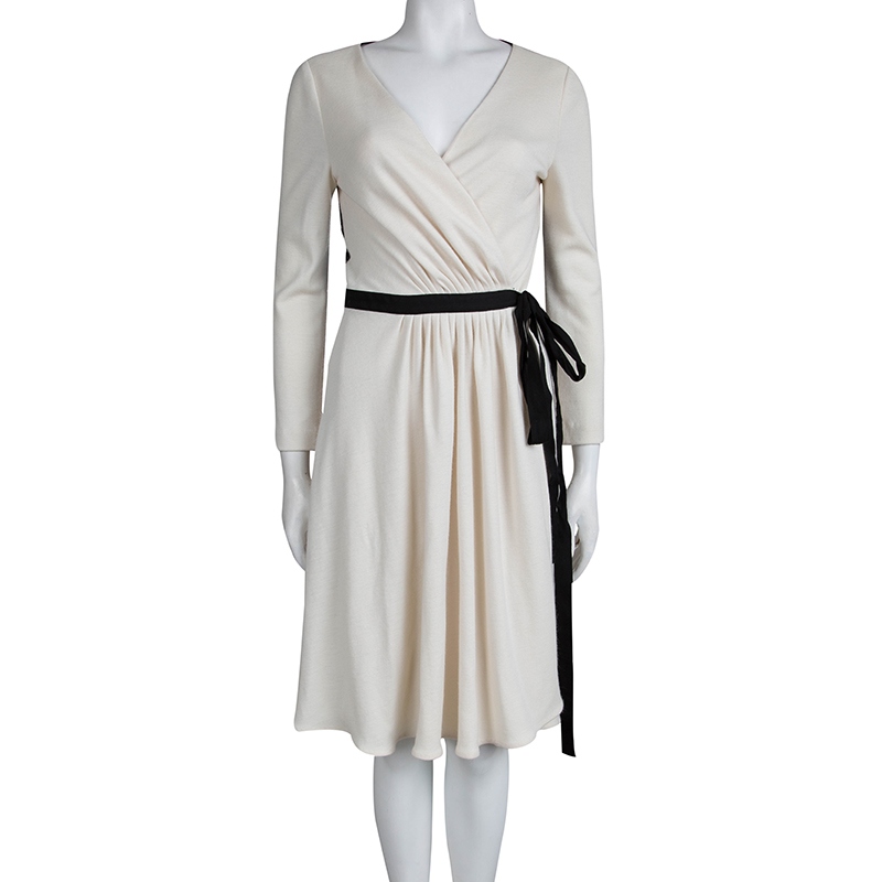 

Diane von Furstenberg Monochrome Lace Detail Seduction Wrap Dress, White