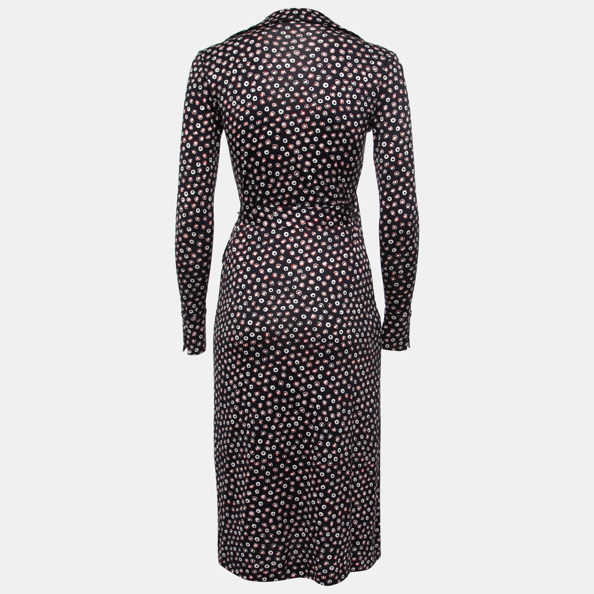 

Diane Von Furstenberg Navy Blue Pirouette Dot Print Silk Jersey Cybil Wrap Dress