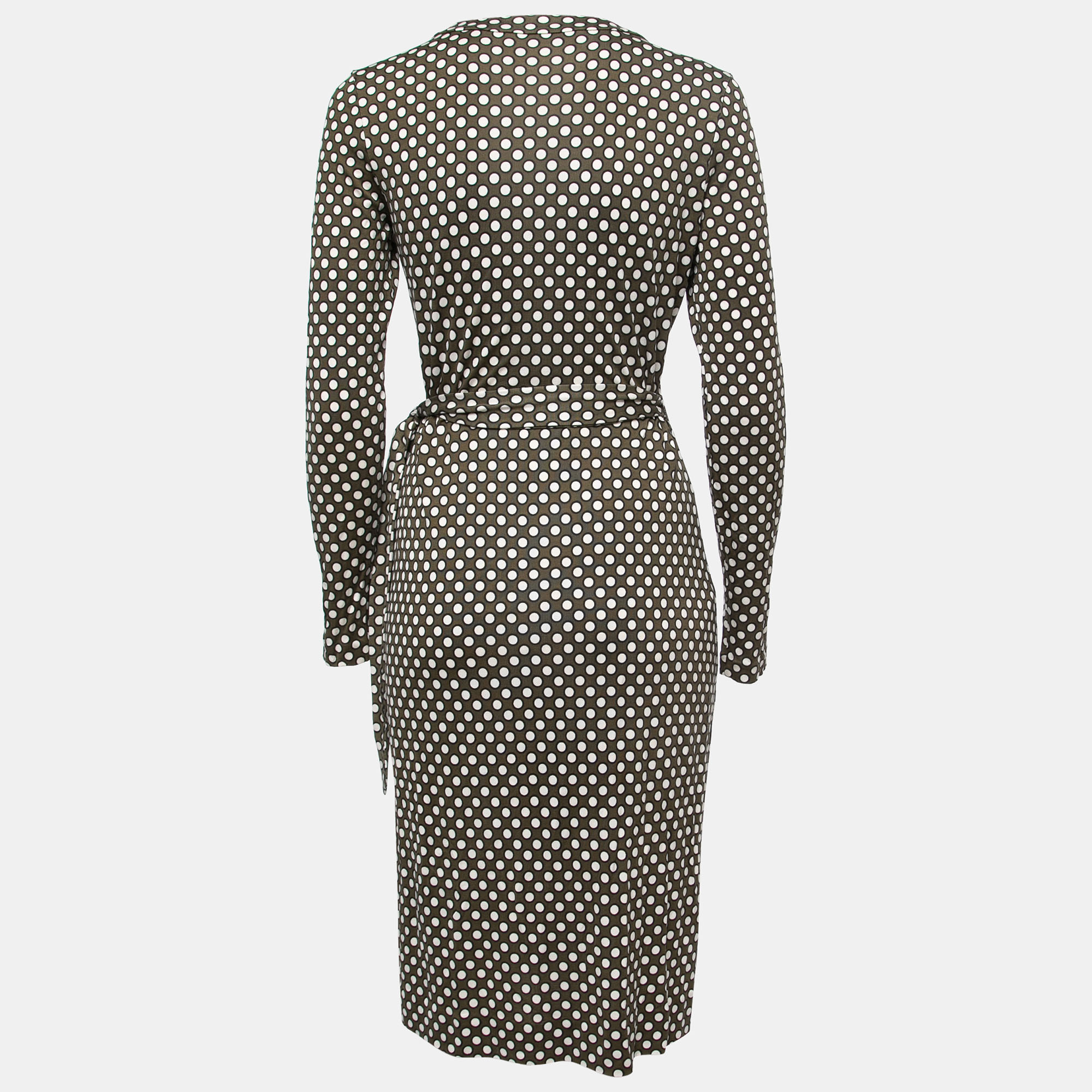 

Diane Von Furstenberg Olive Green Polka Dotted Silk Wrap Dress