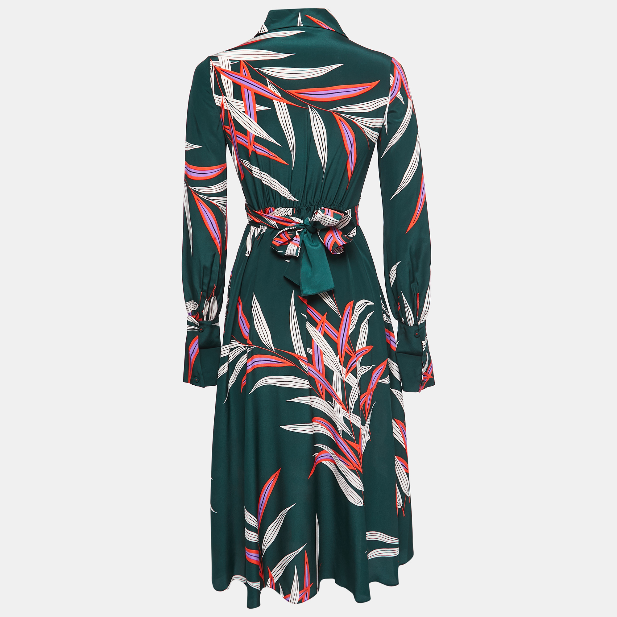 

Diane Von Furstenberg Green Printed Silk Knot-Detail Midi Dress