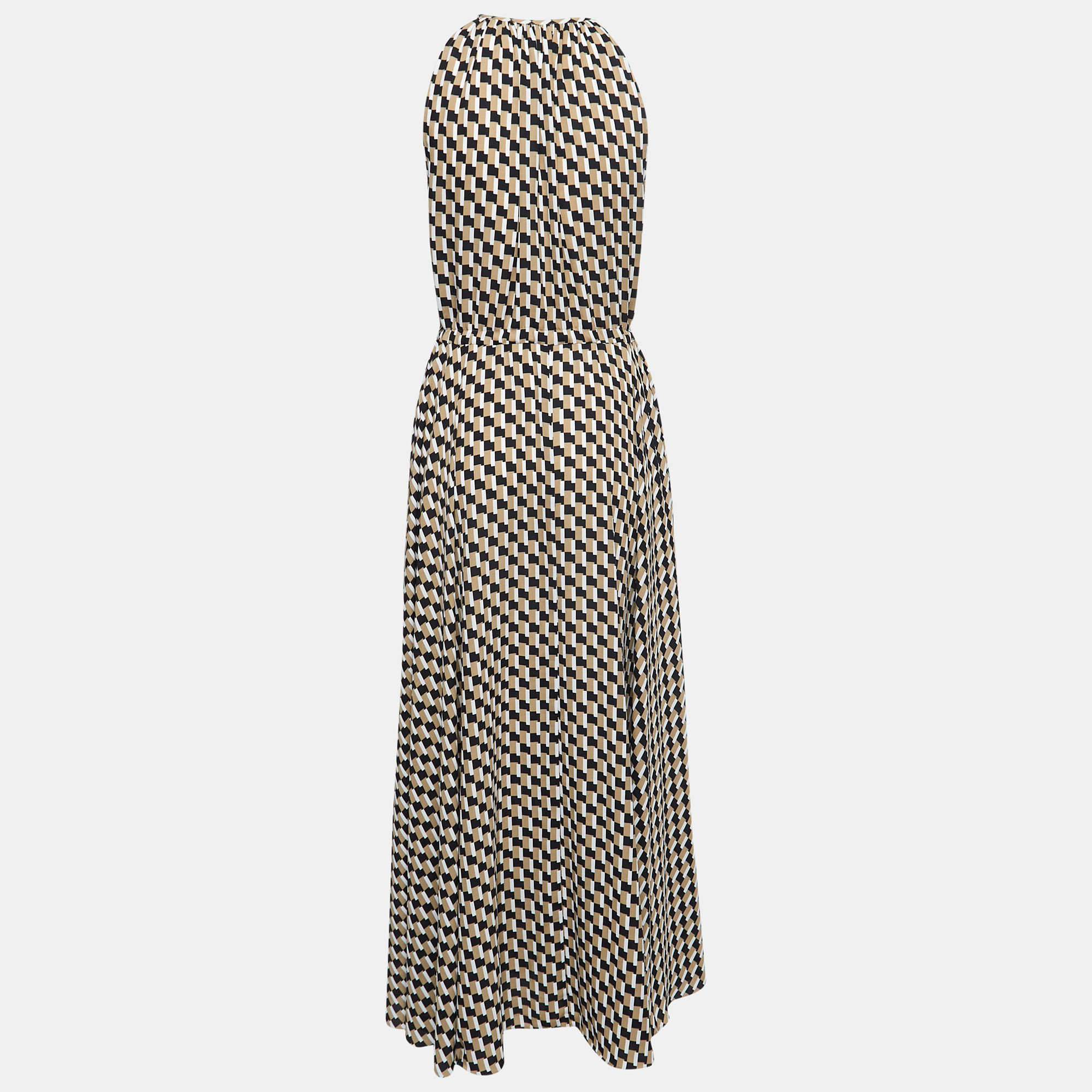 

Diane Von Furstenberg Beige Geometric Print Crepe Halter Neck Maxi Dress L