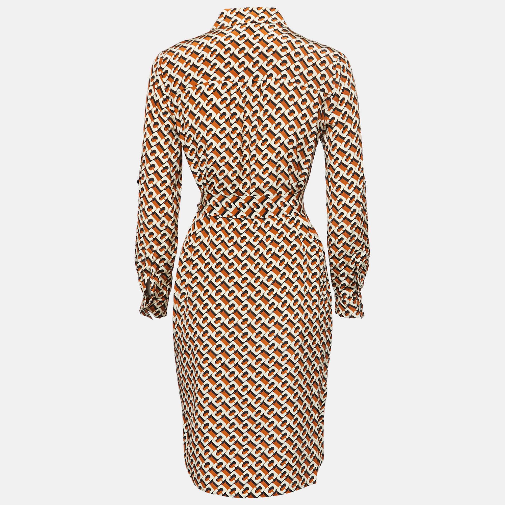 

Diane Von Furstenberg Orange Printed Silk Belted Shirt Dress