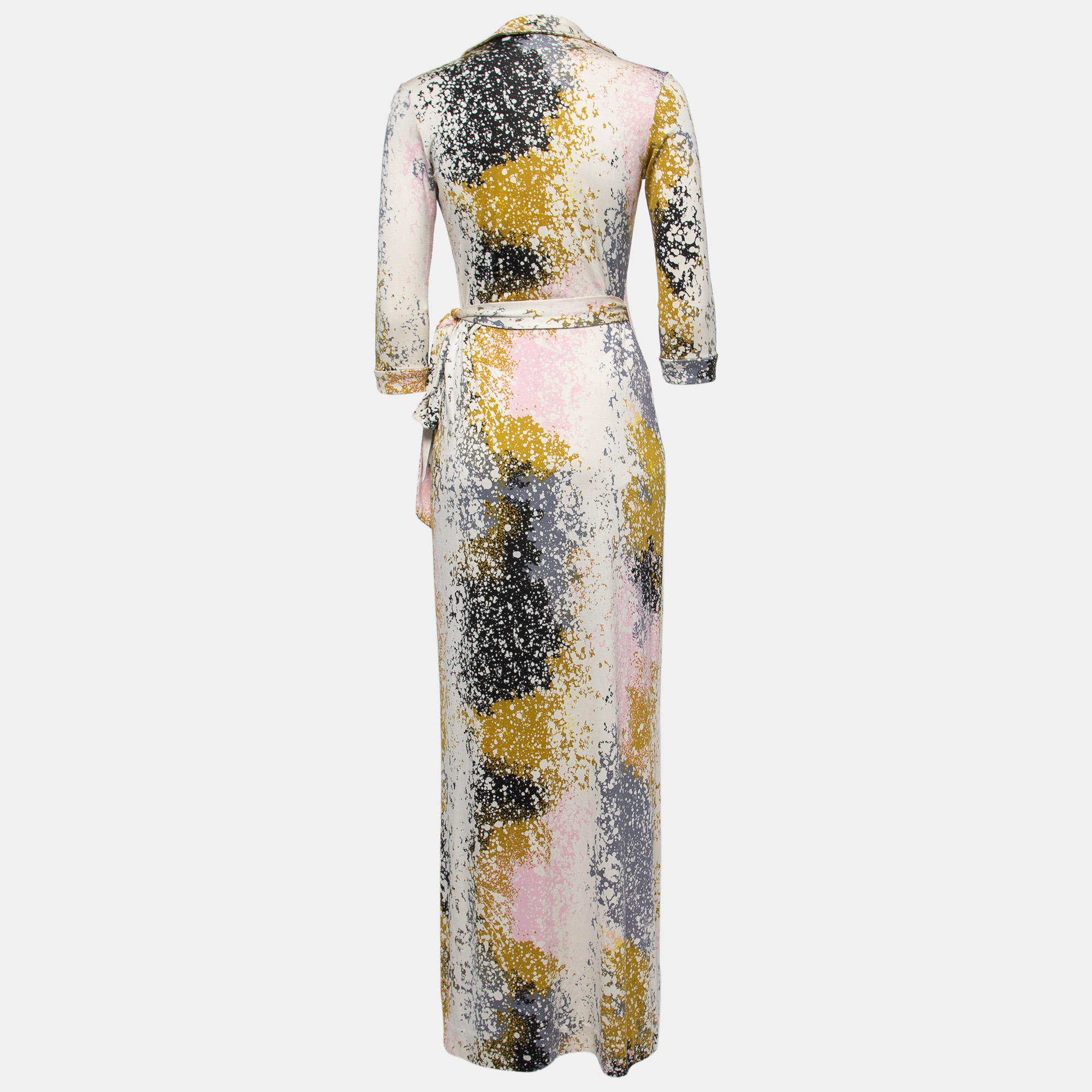 

Diane Von Furstenberg Multicolor Printed Jersey Silk Maxi Wrap Dress