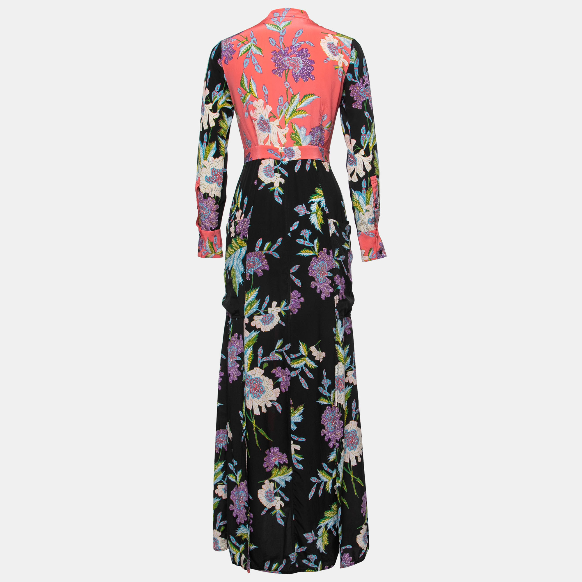 

Diane Von Furstenberg Multicolor Floral Print Silk Contrast Maxi Dress