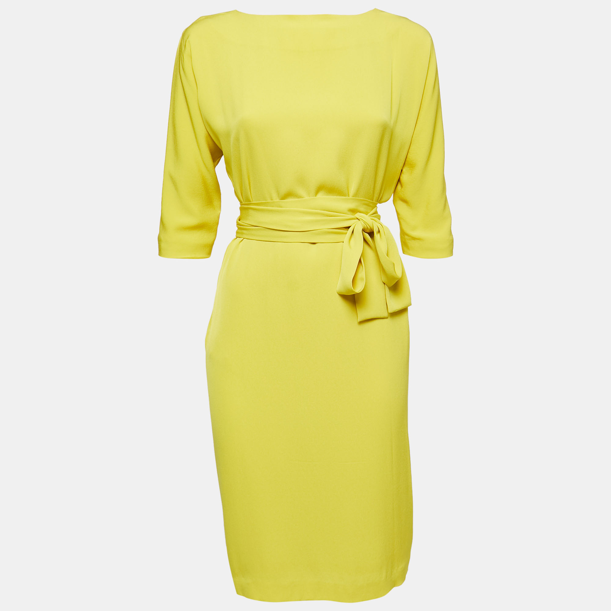 

Diane Von Furstenberg Yellow Silk Wrap Around Midi Dress