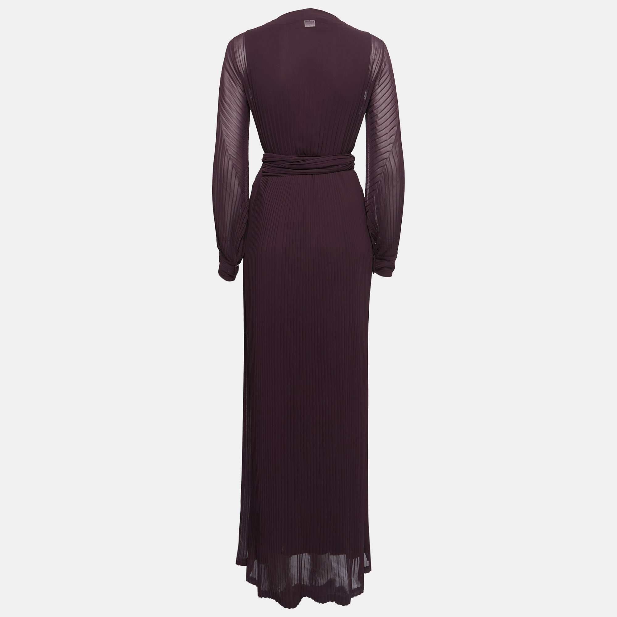 

Diane Von Furstenberg Deep Purple Pleated Chiffon Wrap Maxi Dress