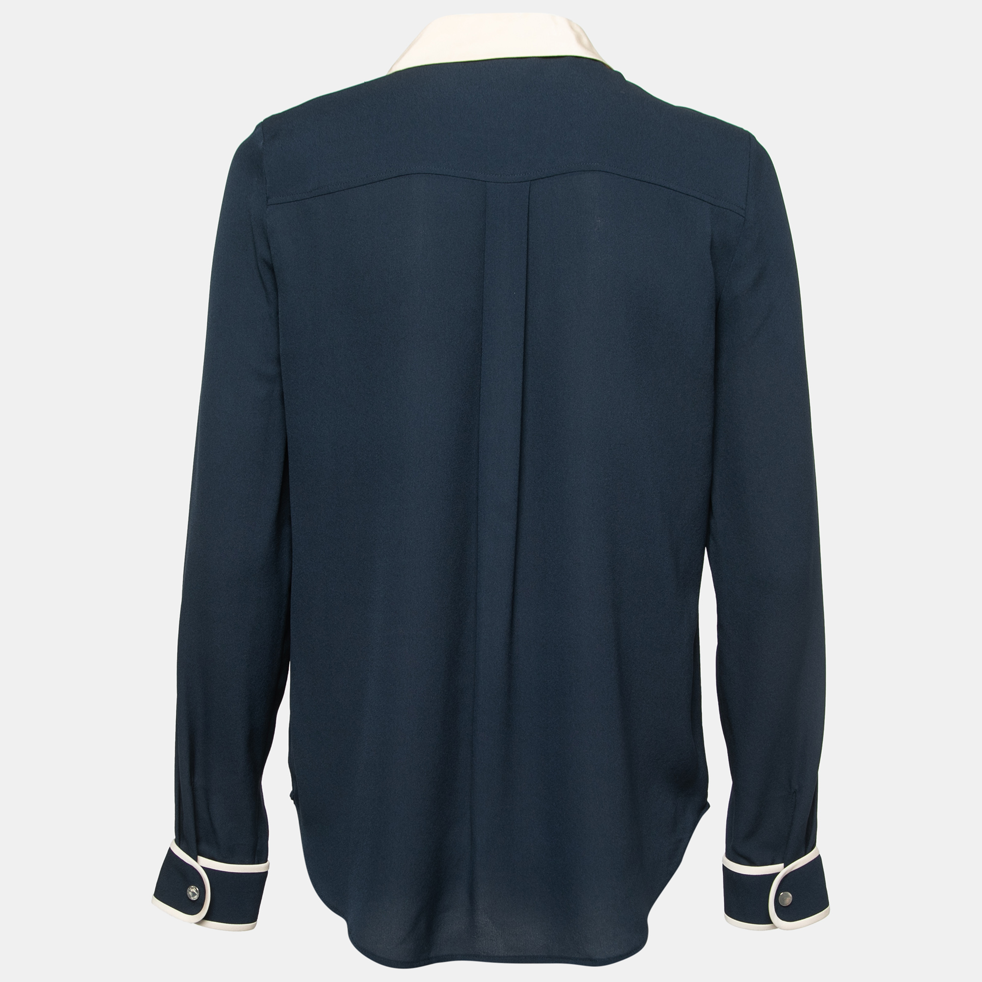 

Diane Von Furstenberg Navy Blue Silk Contrast Collar Shirt
