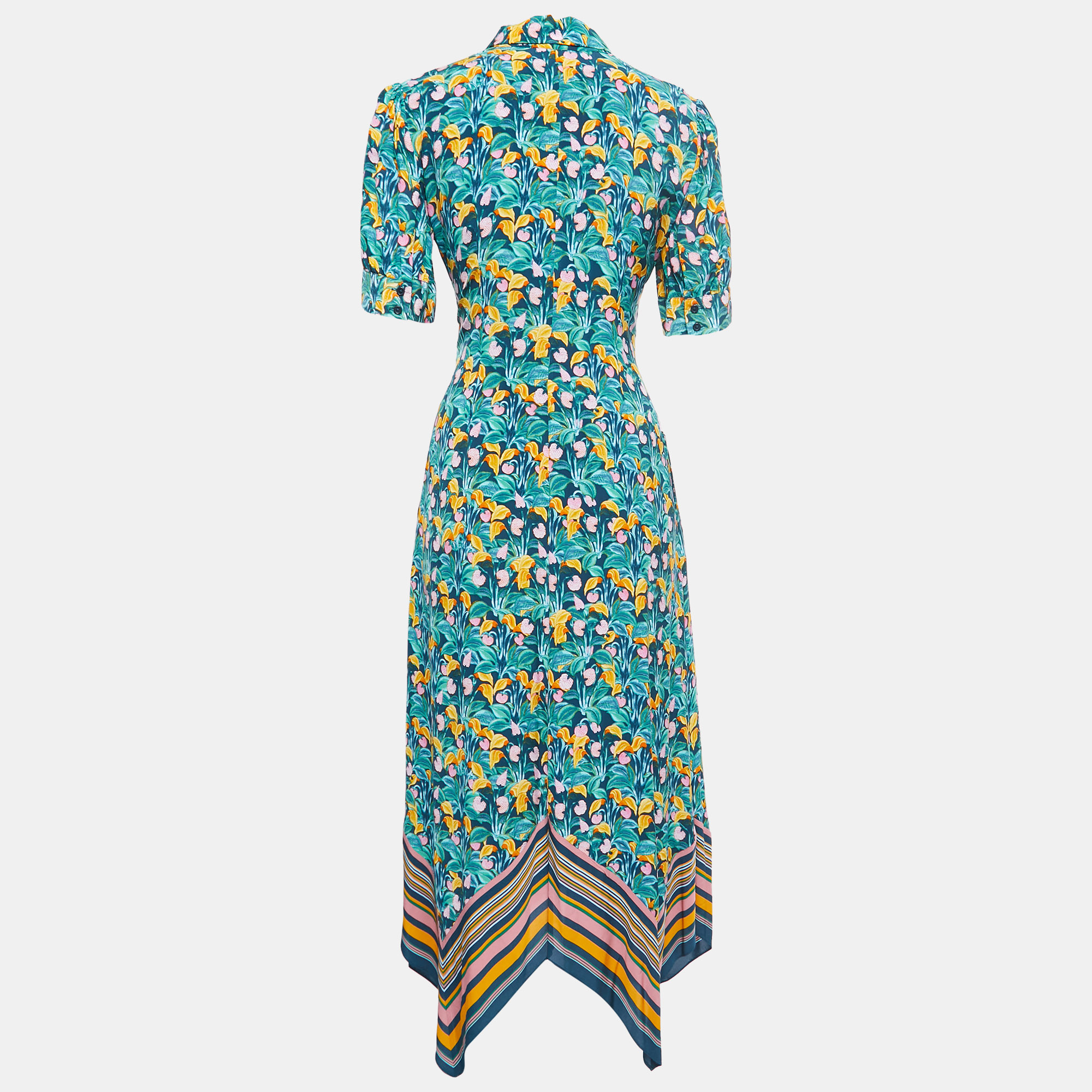 

Diane Von Furstenberg Green Printed Crepe Button Front Asymmetrical Maxi Dress