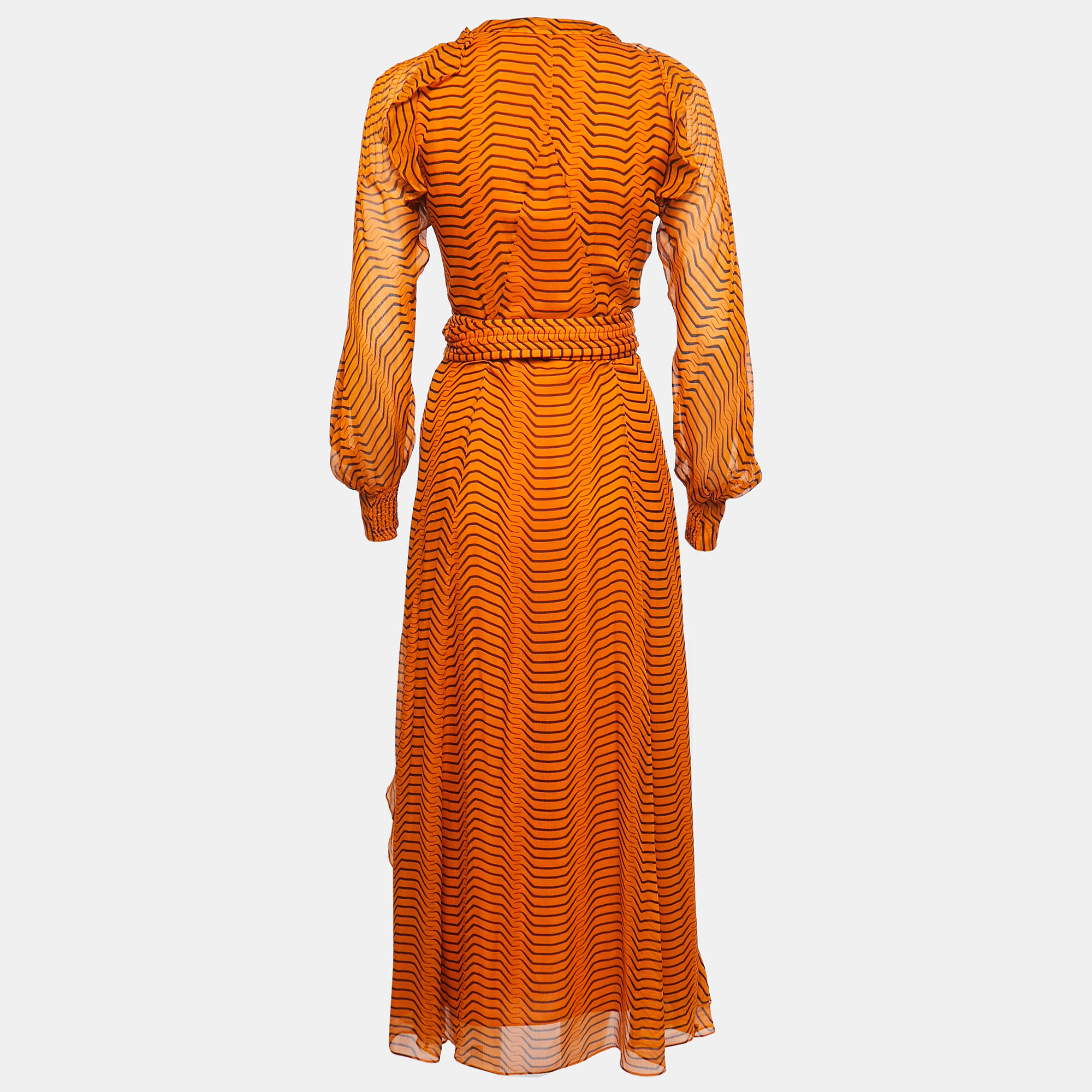 

Diane Von Furstenberg Orange Tiger Printed Silk Chiffon Wrap Asymmetrical Long Dress