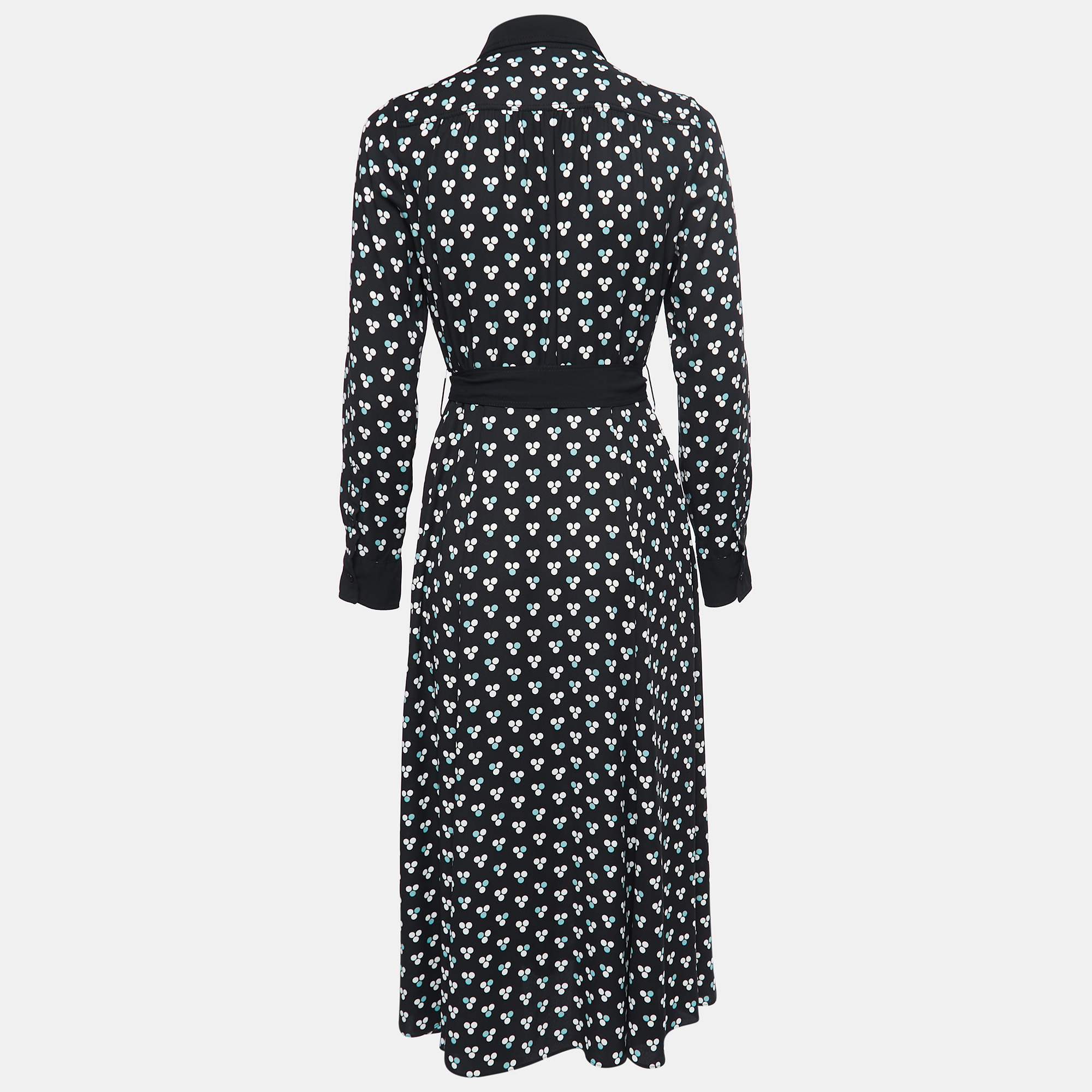 

Diane Von Furstenberg Black Printed Crepe Button Front A-Line Maxi Dress