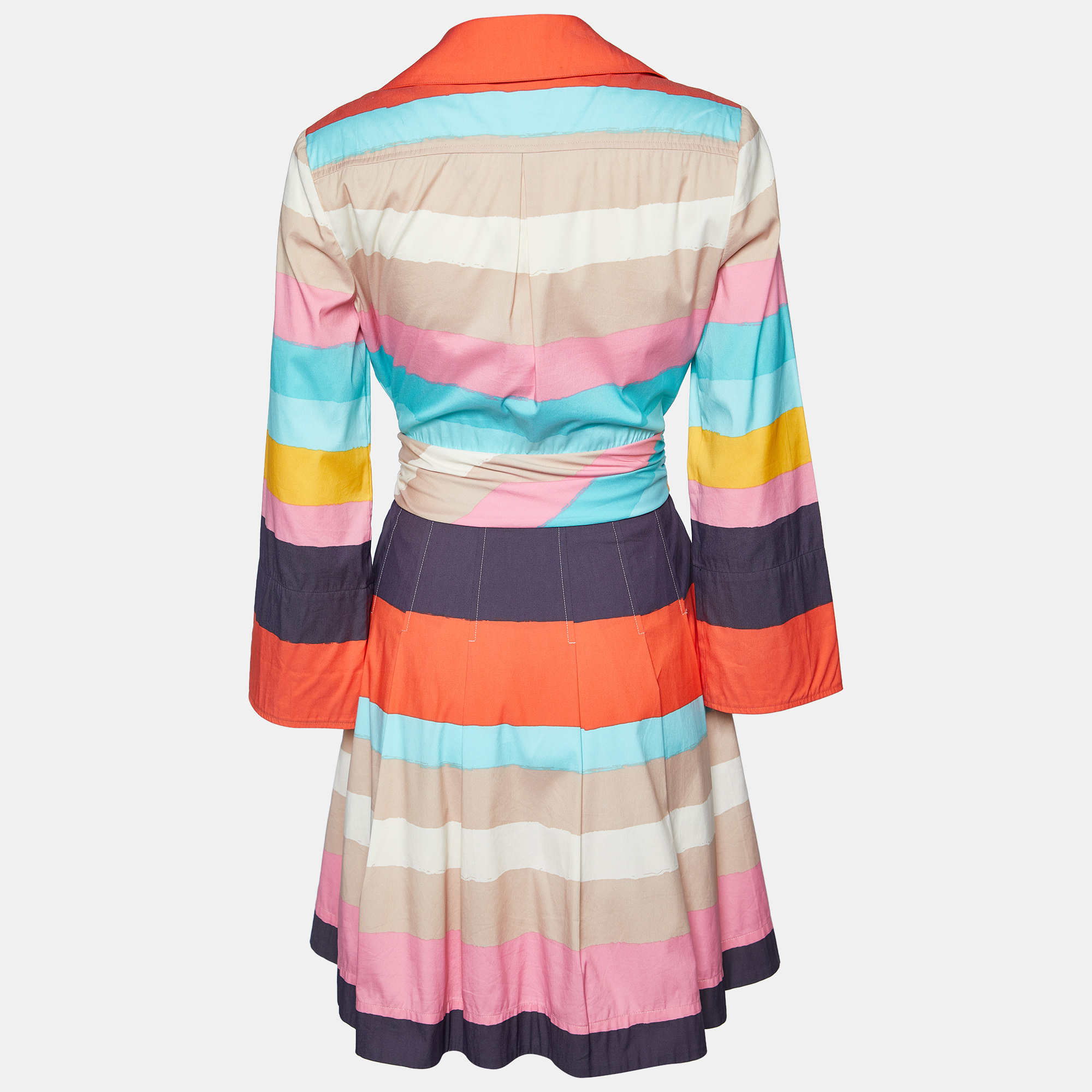 

Diane Von Furstenberg Multicolor Striped Cotton Belted Midi Dress