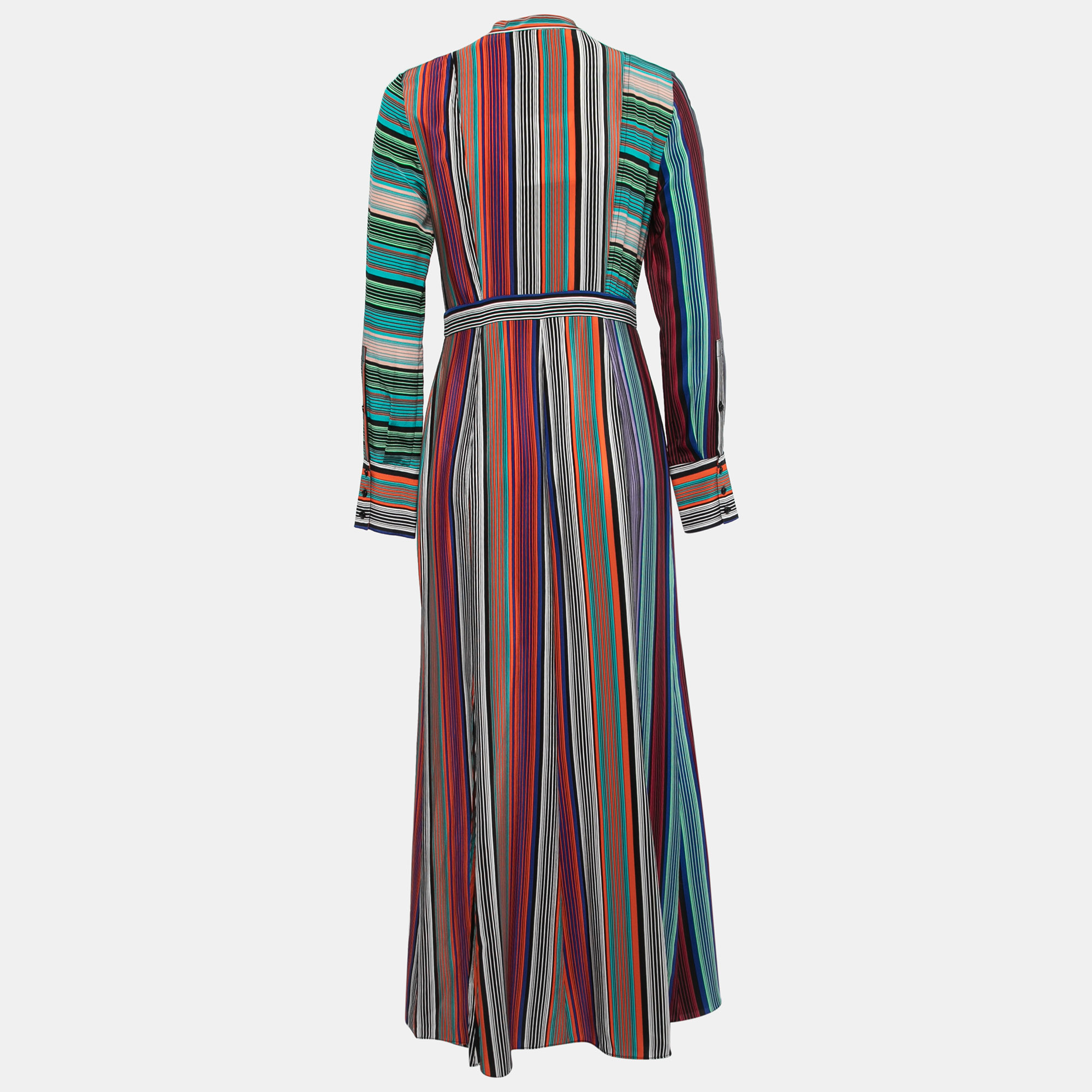 

Diane Von Furstenberg Multicolor Striped Silk Button Front Flared Shirt Maxi Dress