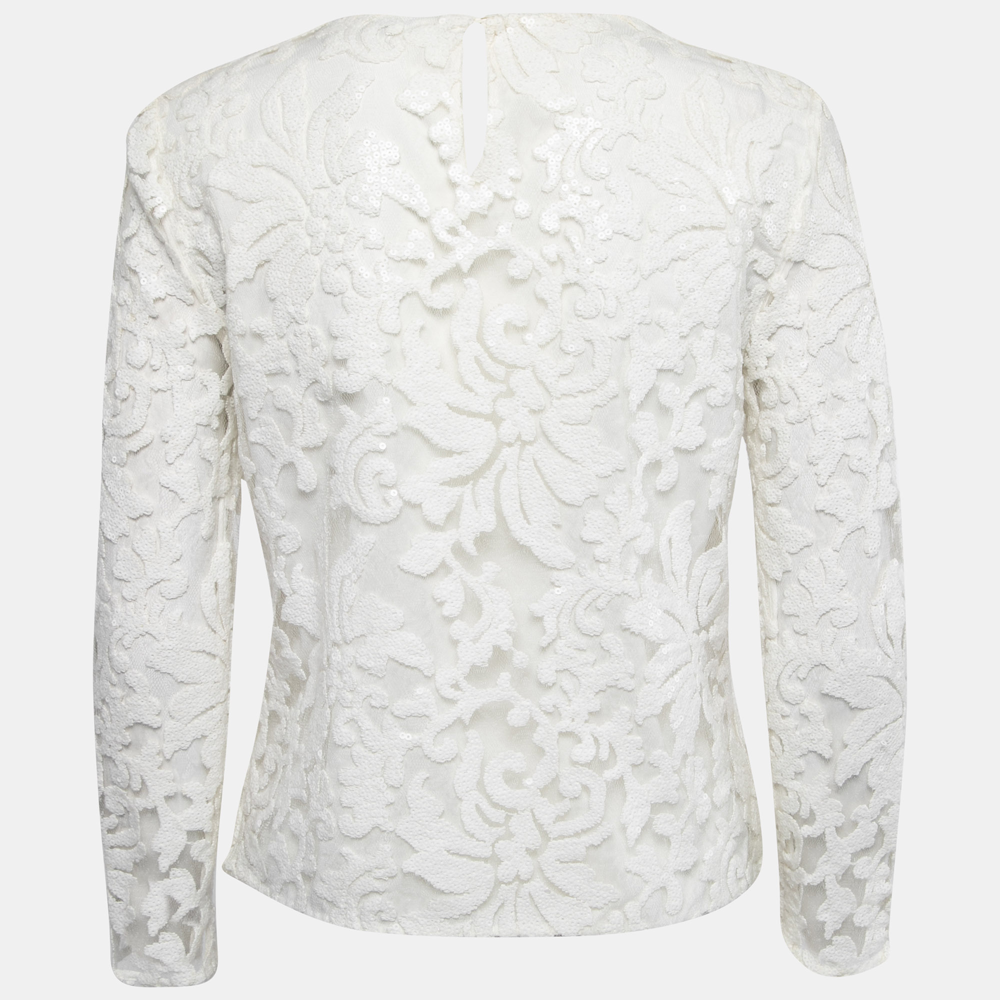 

Diane Von Furstenberg White Floral Sequin Embellished Nylon Long Sleeve Top