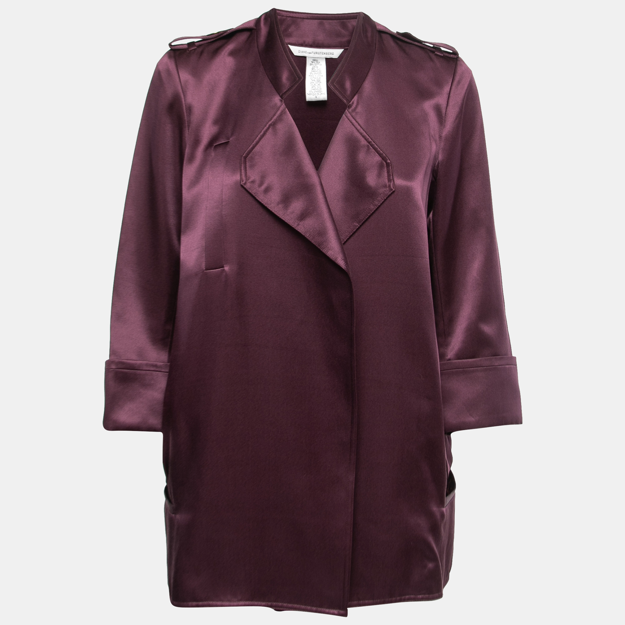 

Diane Von Furstenberg Purple Satin Silk Open Front Blazer M