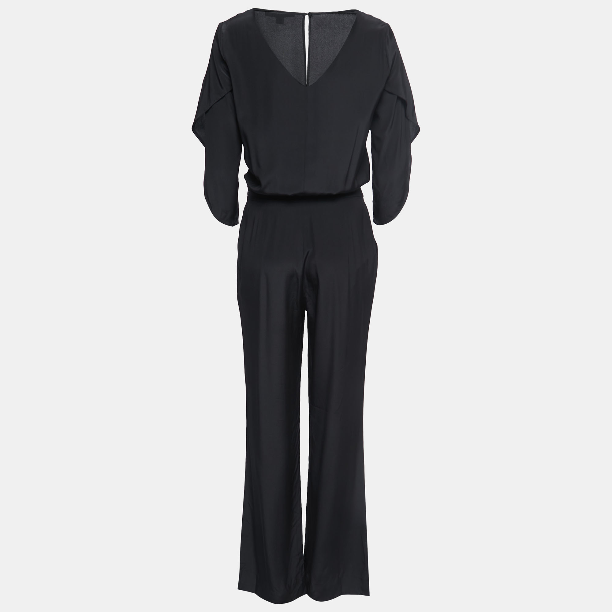 

Diane Von Furstenberg Black Silk Half Cape Sleeve Jumpsuit