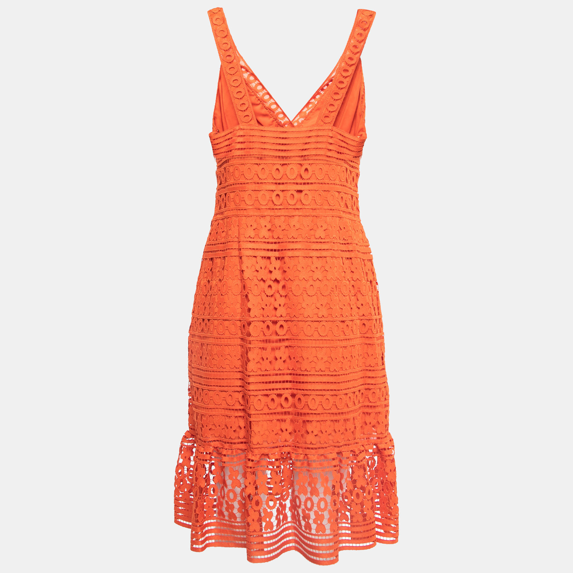 

Diane von Furstenberg Orange Lace Flounce Tiana Sleeveless Dress