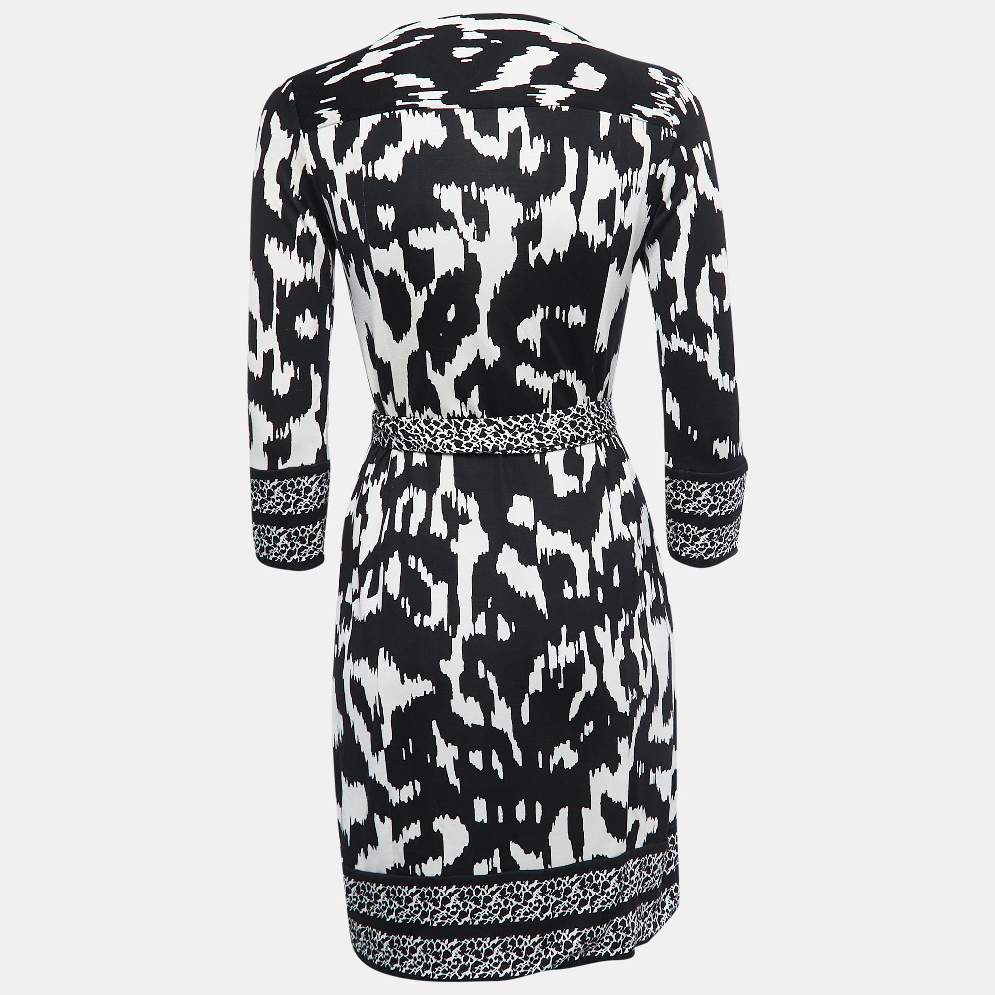 

Diane Von Furstenberg Black Printed Silk Knit Tallulah Wrap Mini Dress