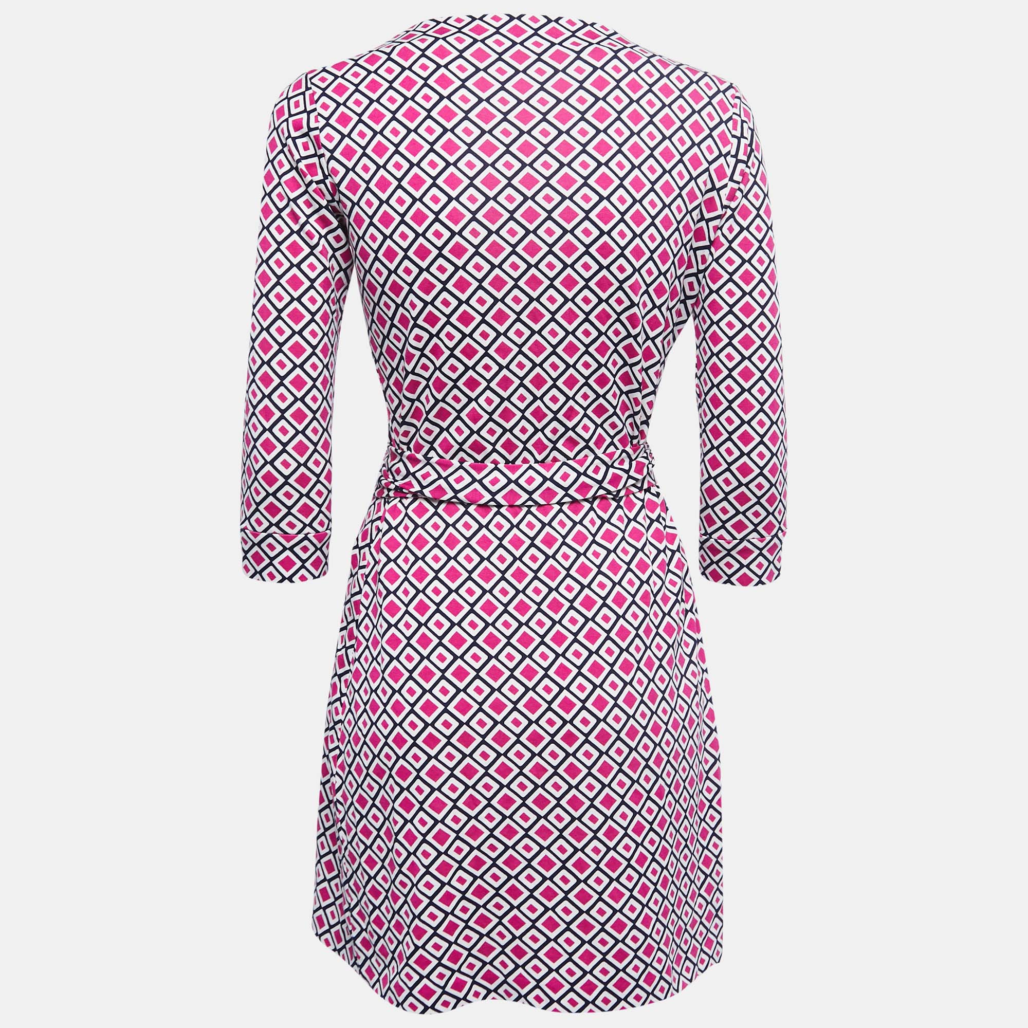 

Diane Von Furstenberg Pink Printed Cotton & Silk Mini Wrap Dress