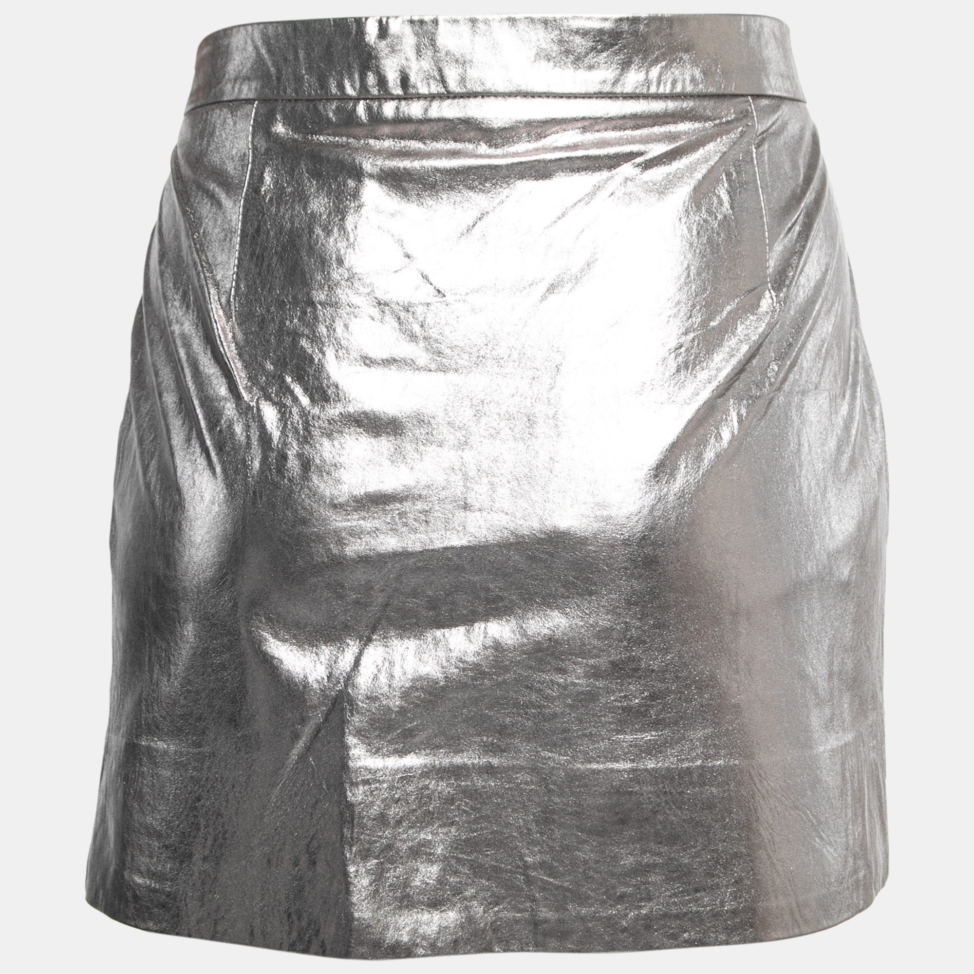 

Diane Von Furstenberg Silver Leather Mini Skirt