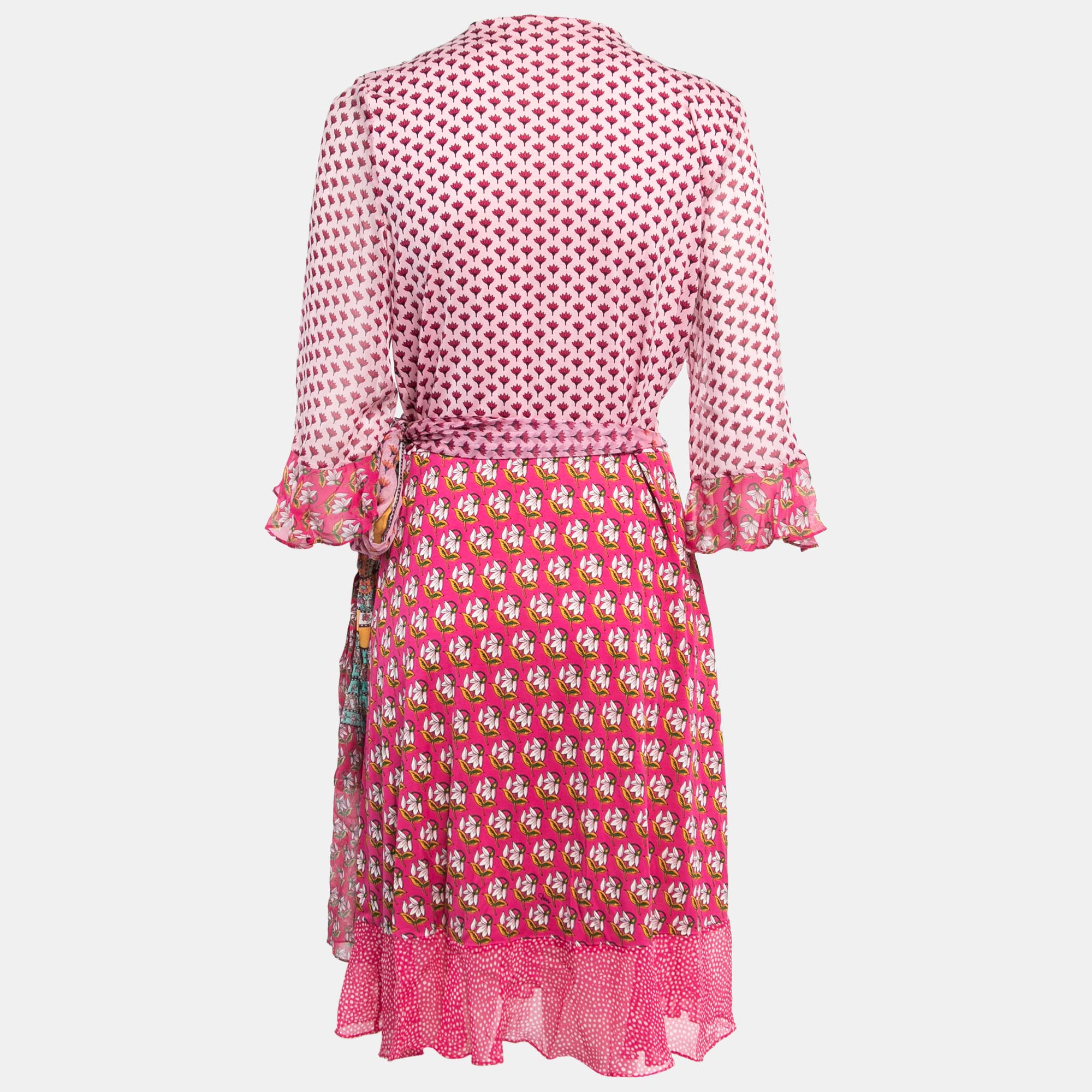 

Diane Von Furstenberg Pink Floral Print Silk Wrap On Midi Dress