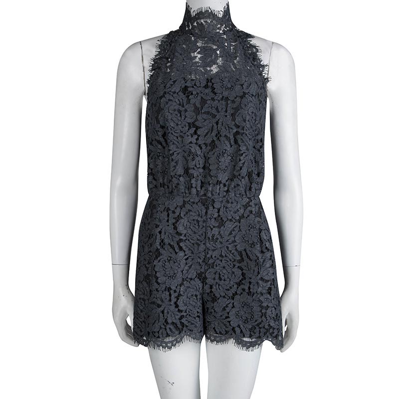 

Diane von Furstenberg Grey Lace Sleeveless Jemmie Romper