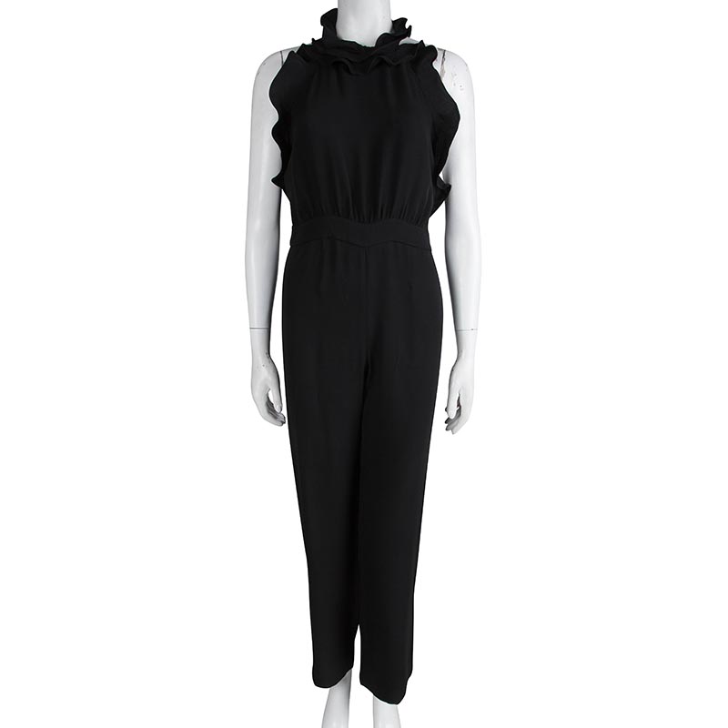 

Diane Von Furstenberg Black Ruffle Detail Halterneck Blithe Jumpsuit