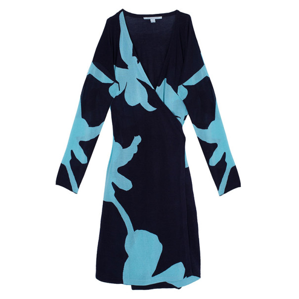 Pre Owned Diane Von Furstenberg Kinaya Knit Wrap Dress L