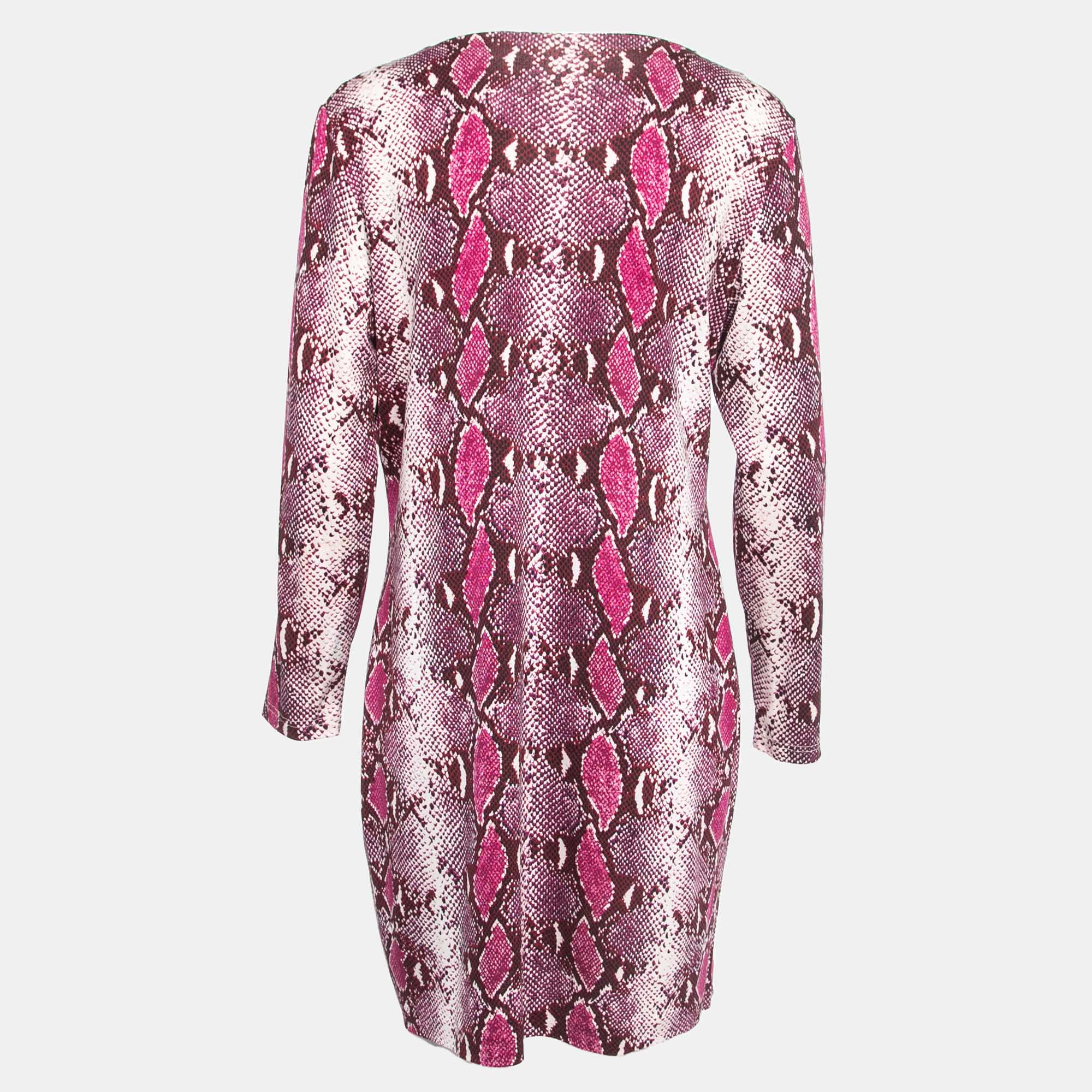 

Diane Von Furstenberg Purple Snake Print Silk Knit Long Sleeve Mini Dress
