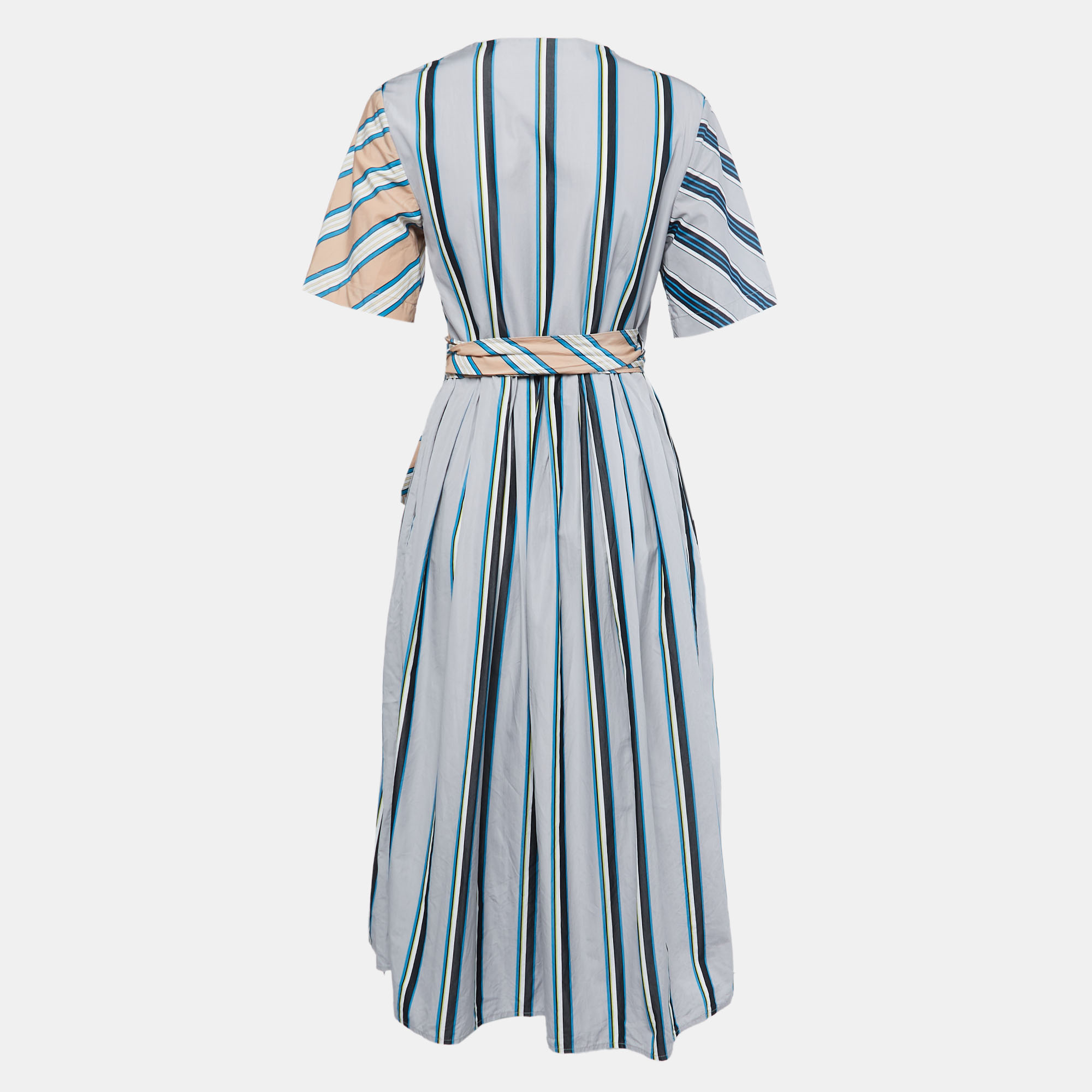 

Diane Von Furstenberg Grey/Peach Striped Cotton Wrap Midi Dress