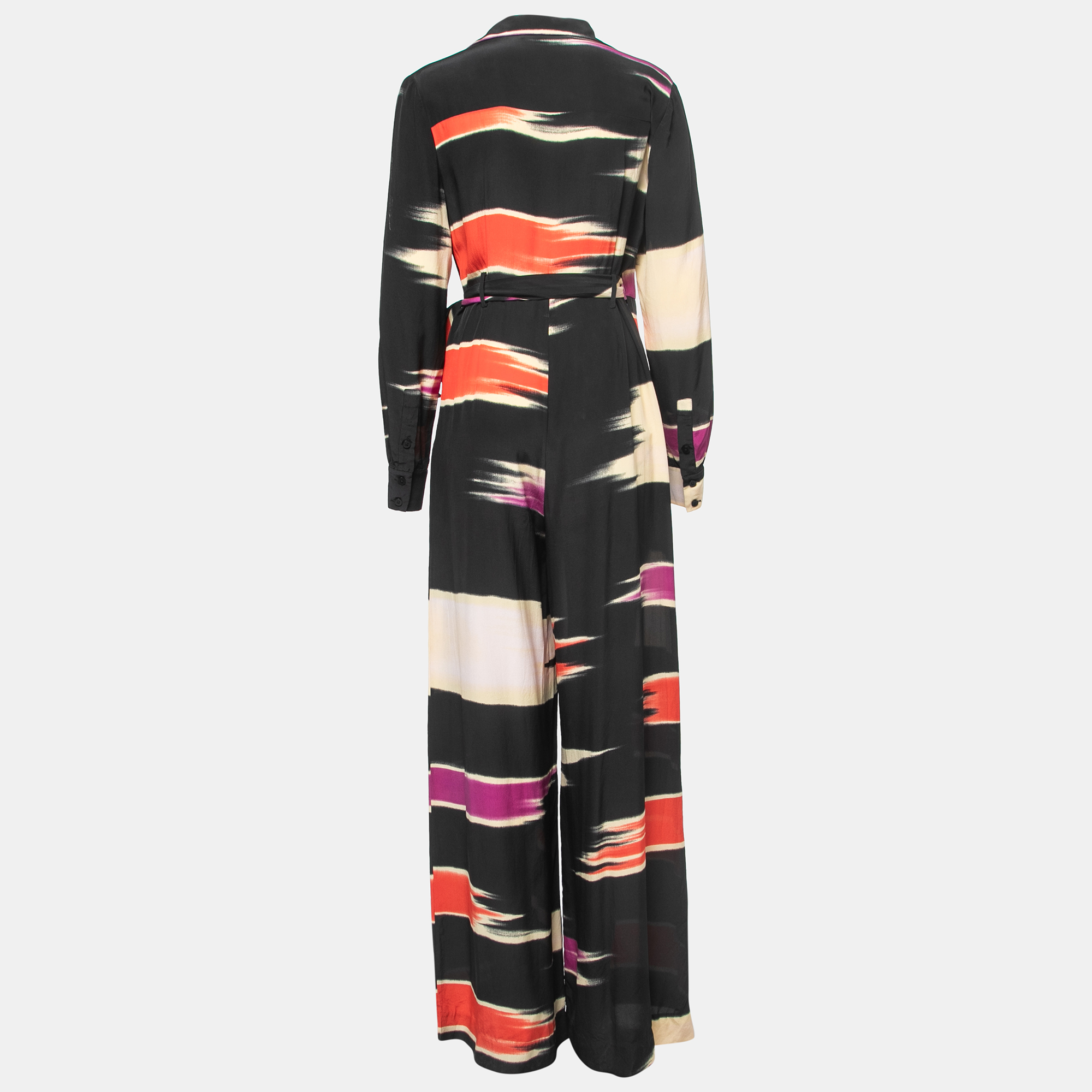 

Diane Von Furstenberg Black Printed Silk Wrap Effect Jumpsuit