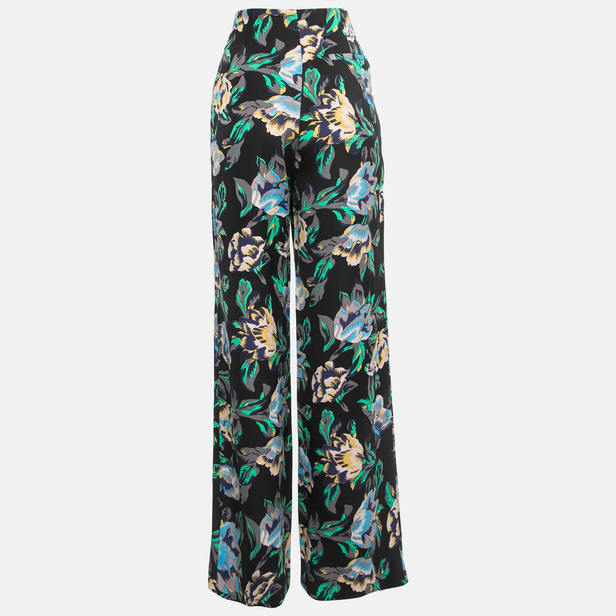 

Diane Von Furstenberg Black Floral Printed Crepe Wide Leg Pants