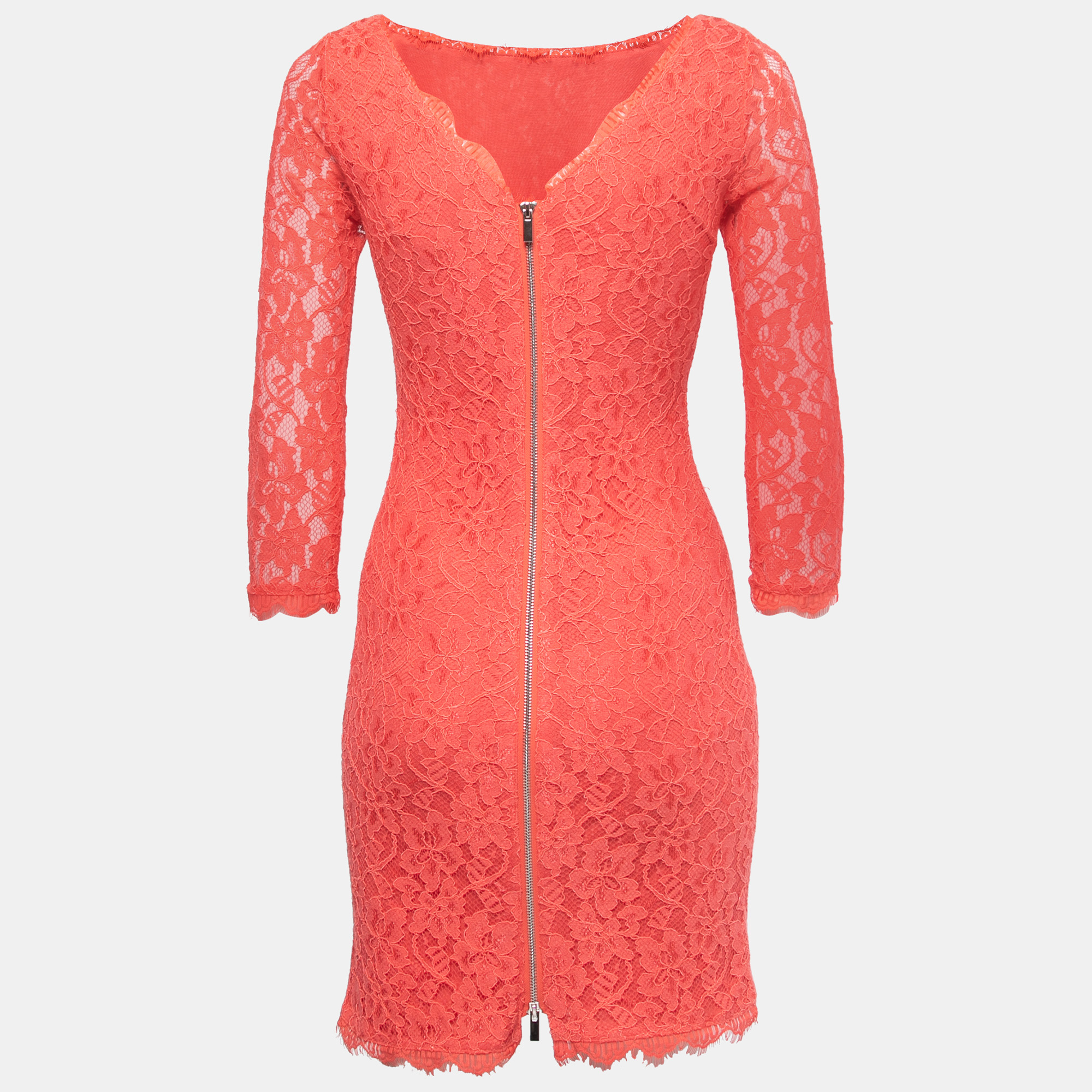 

Diane Von Furstenberg Coral Pink Lace Long Sleeve Mini Dress