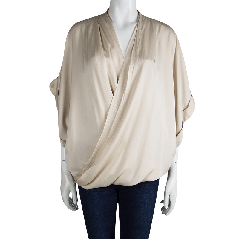 

Diane Von Furstenberg Beige Silk Clean Keiko Draped Top