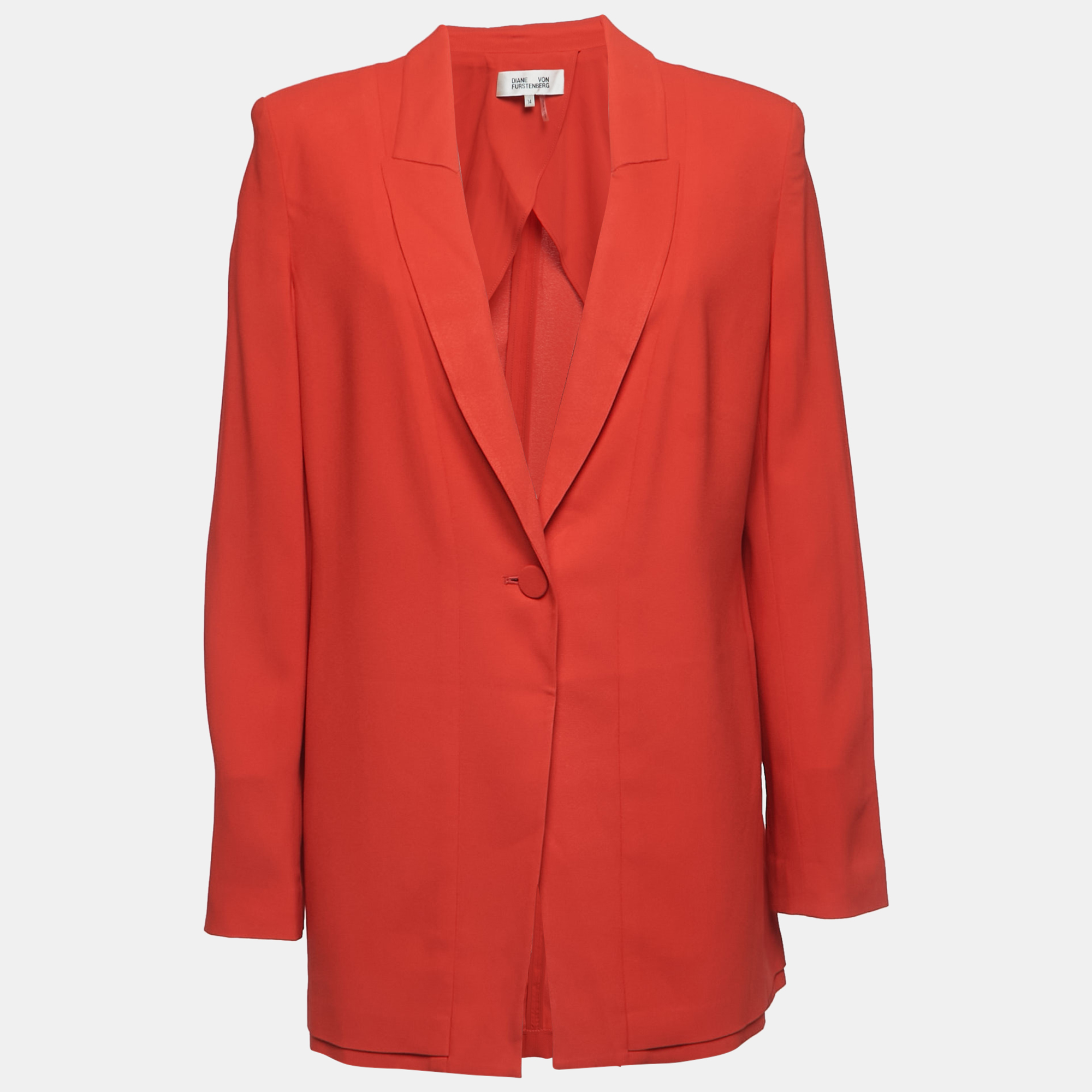 Pre-owned Diane Von Furstenberg Red Crepe Single-button Blazer Xl
