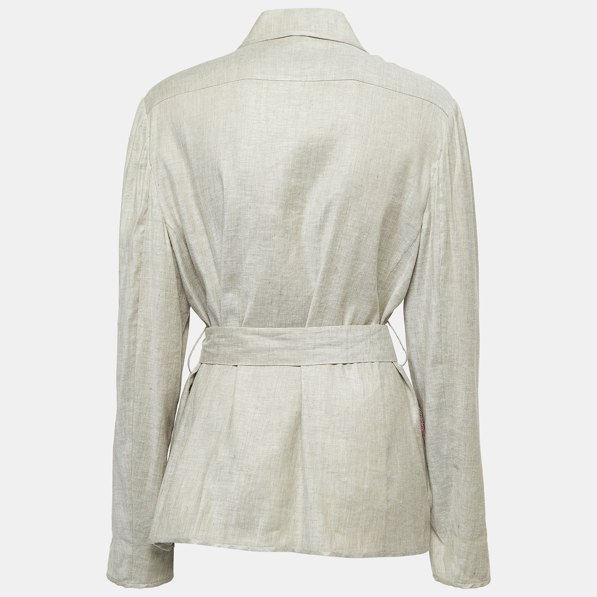 

Diane Von Furstenberg Grey Linen Blend Open Front Belted Coat