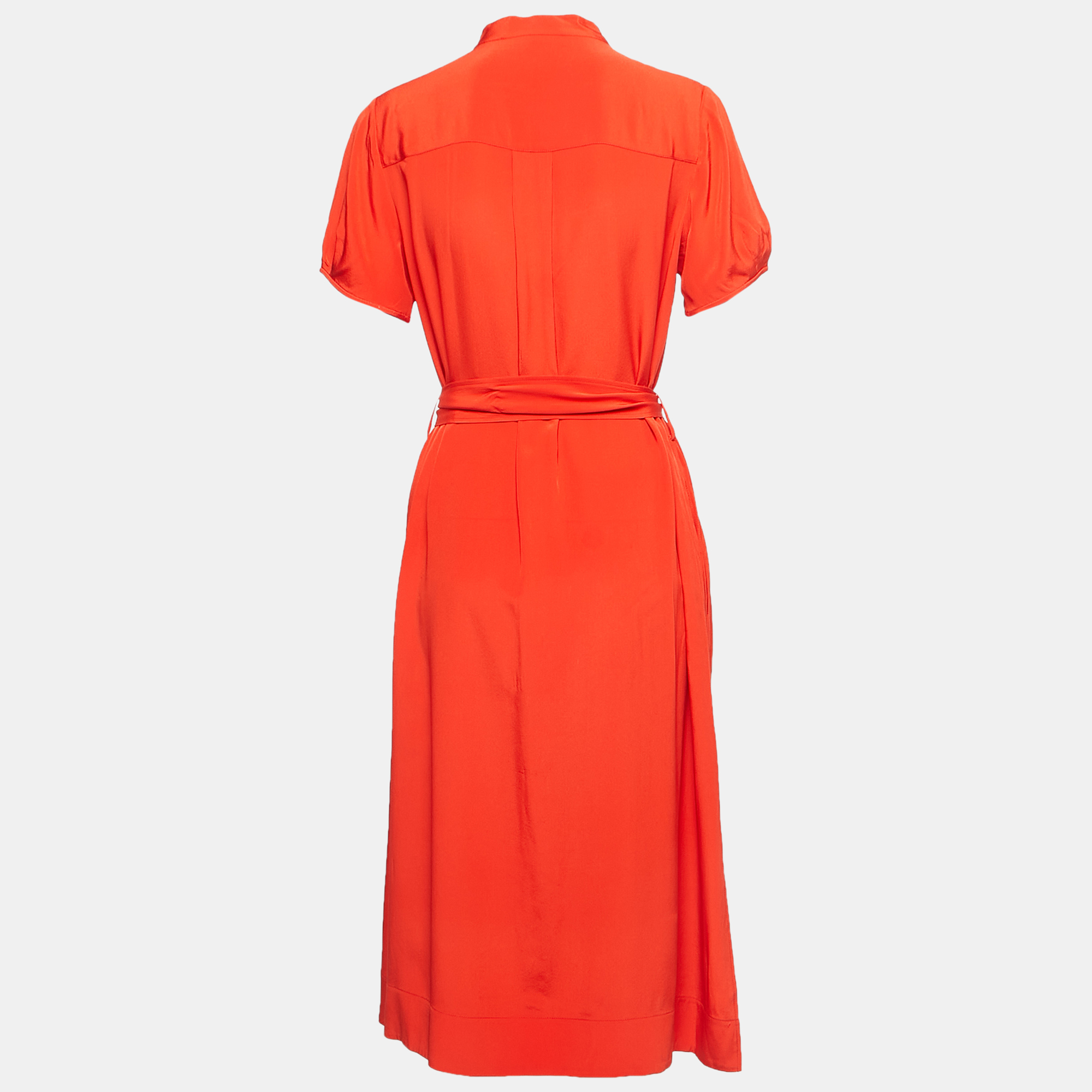 

Diane Von Furstenberg Dark Orange Crepe Button Front Belted Midi Dress