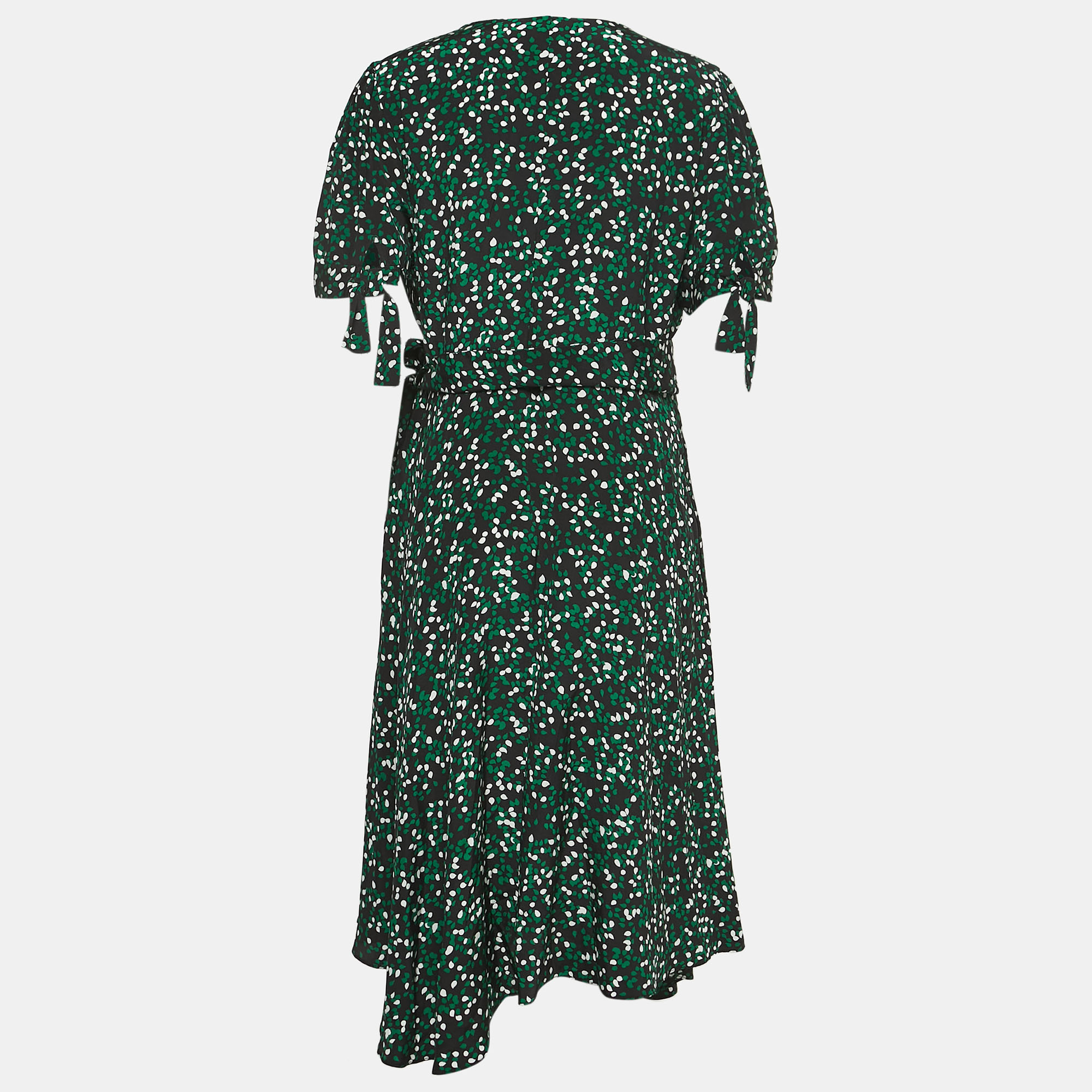 

Diane Von Furstenburg Black Printed Silk Waist Tie Detail Flared Midi Dress