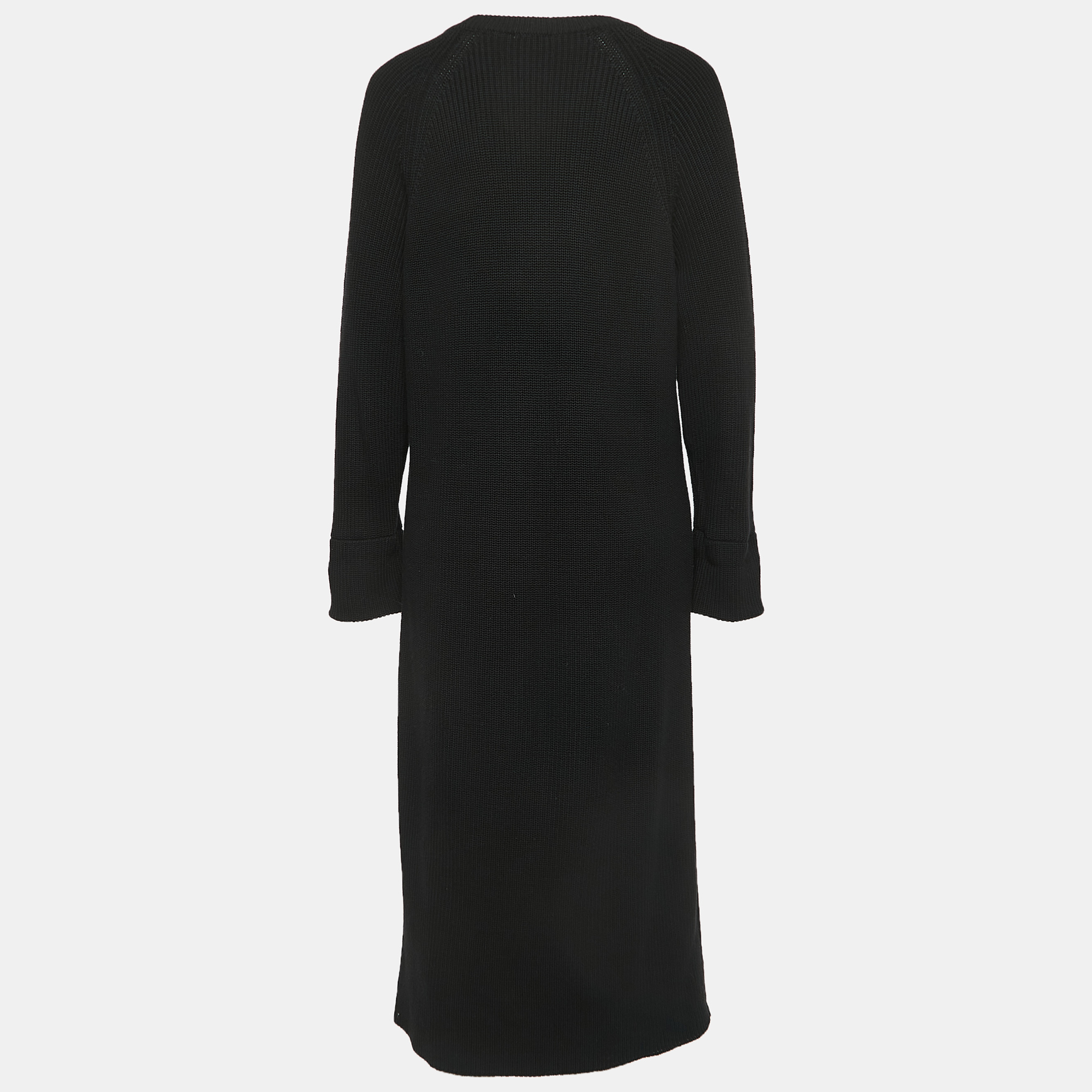 

Diane Von Furstenberg Black Knit Logo Detail Sleeve Midi Dress