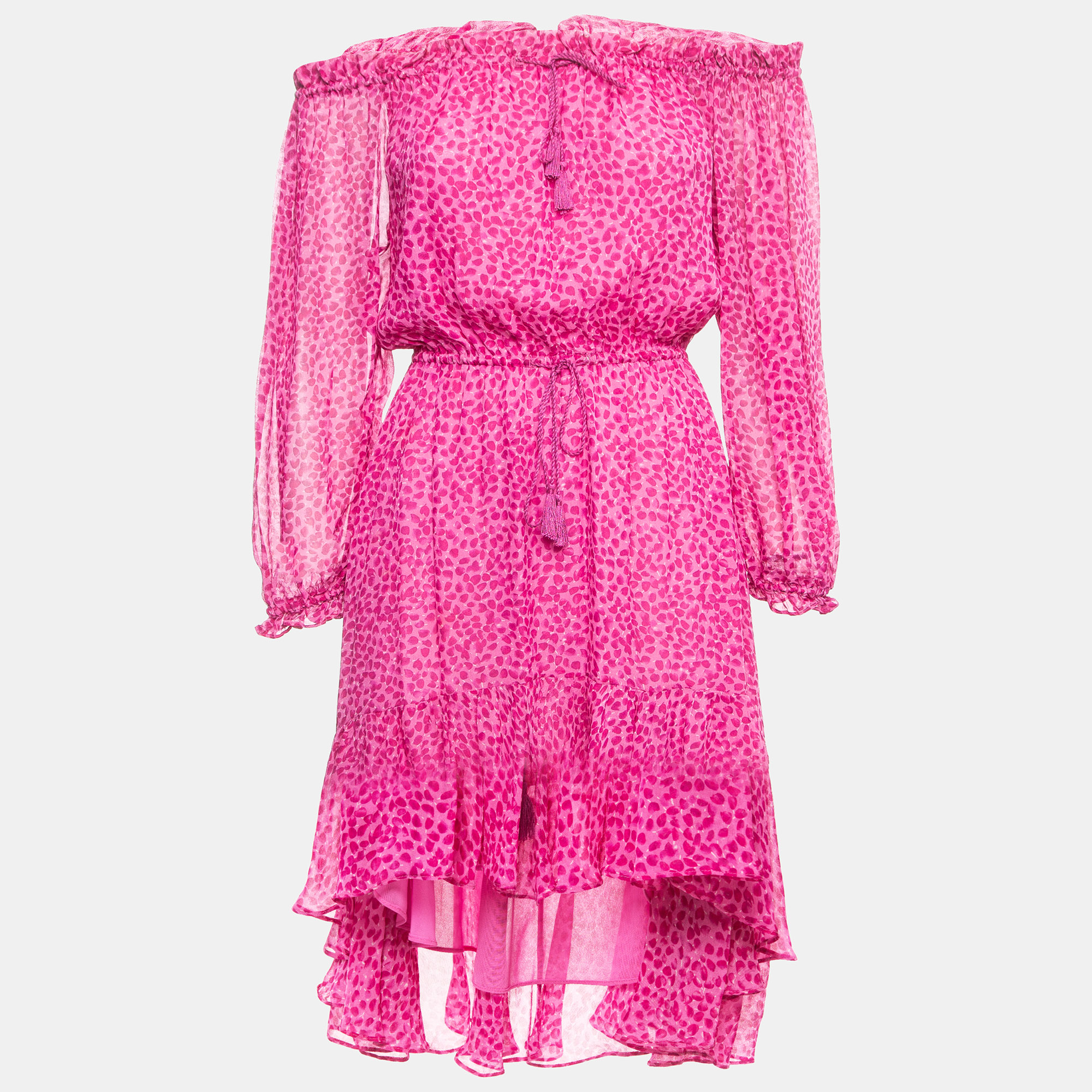 

Diane Von Furstenberg Pink Camila Print Silk Off Shoulder Asymmetrical Dress