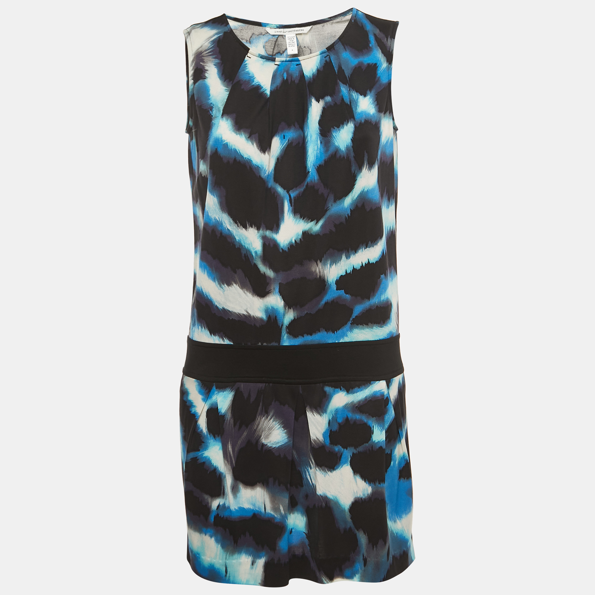 

Diane Von Furstenberg Blue Print Silk Knit Sleeveless Mini Dress S