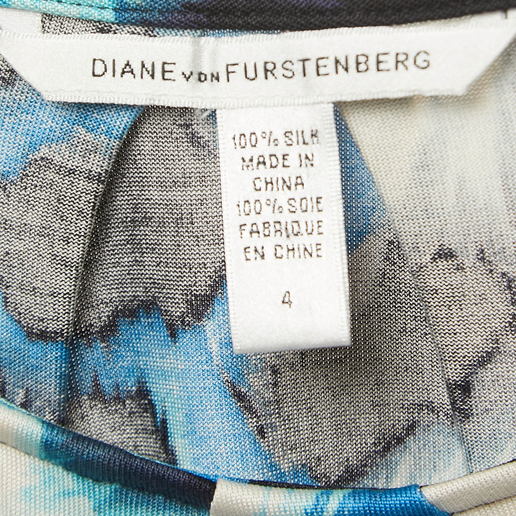 Diane Von Furstenberg Blue Print Silk Knit Sleeveless Mini Dress S 