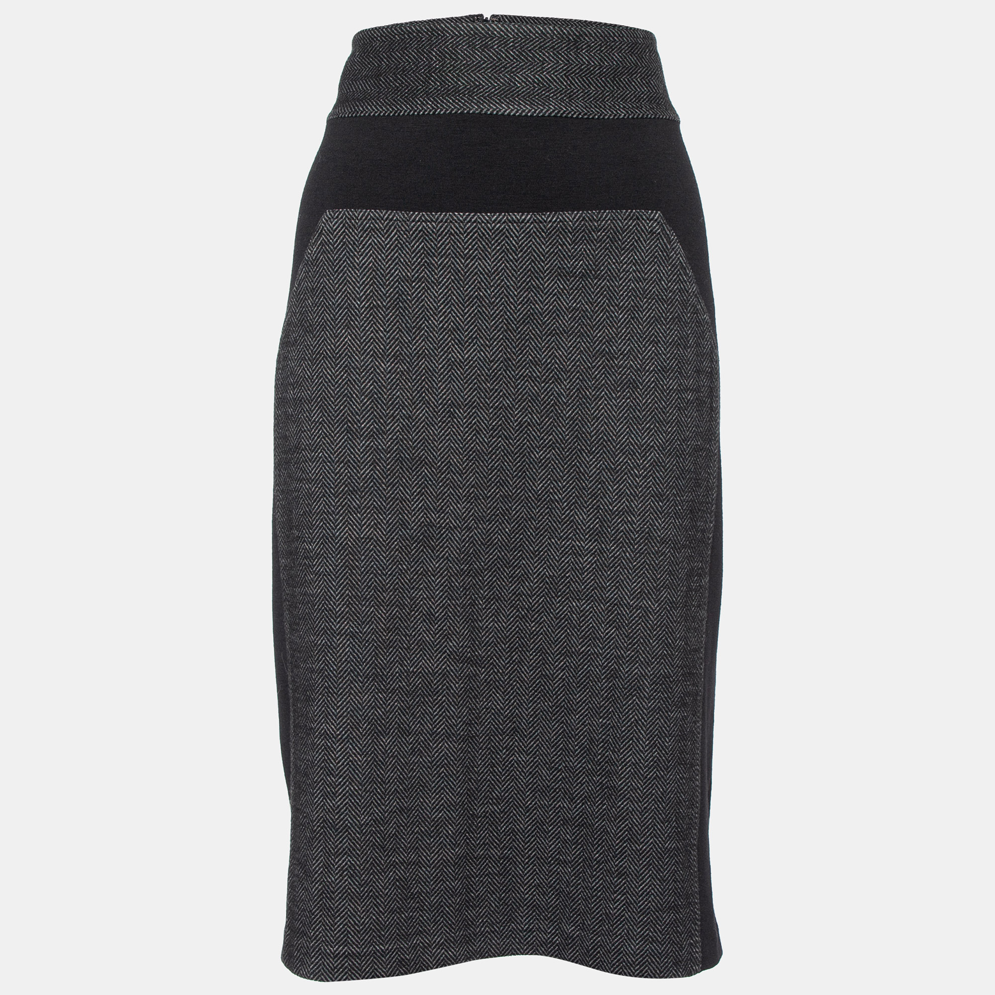 

Diane Von Furstenberg Grey Patterned Wool Blend Martey Midi Skirt XL, Black