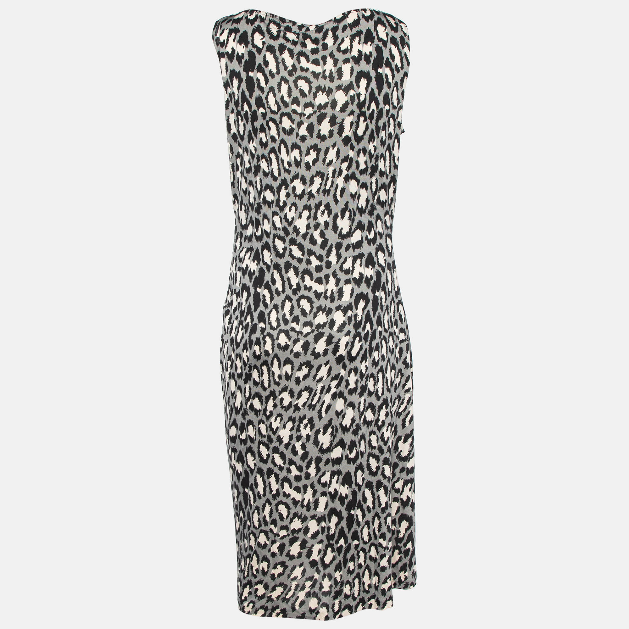 

Diane Von Furstenberg Grey Animal Printed Silk Knit Ritanna Sleeveless Dress