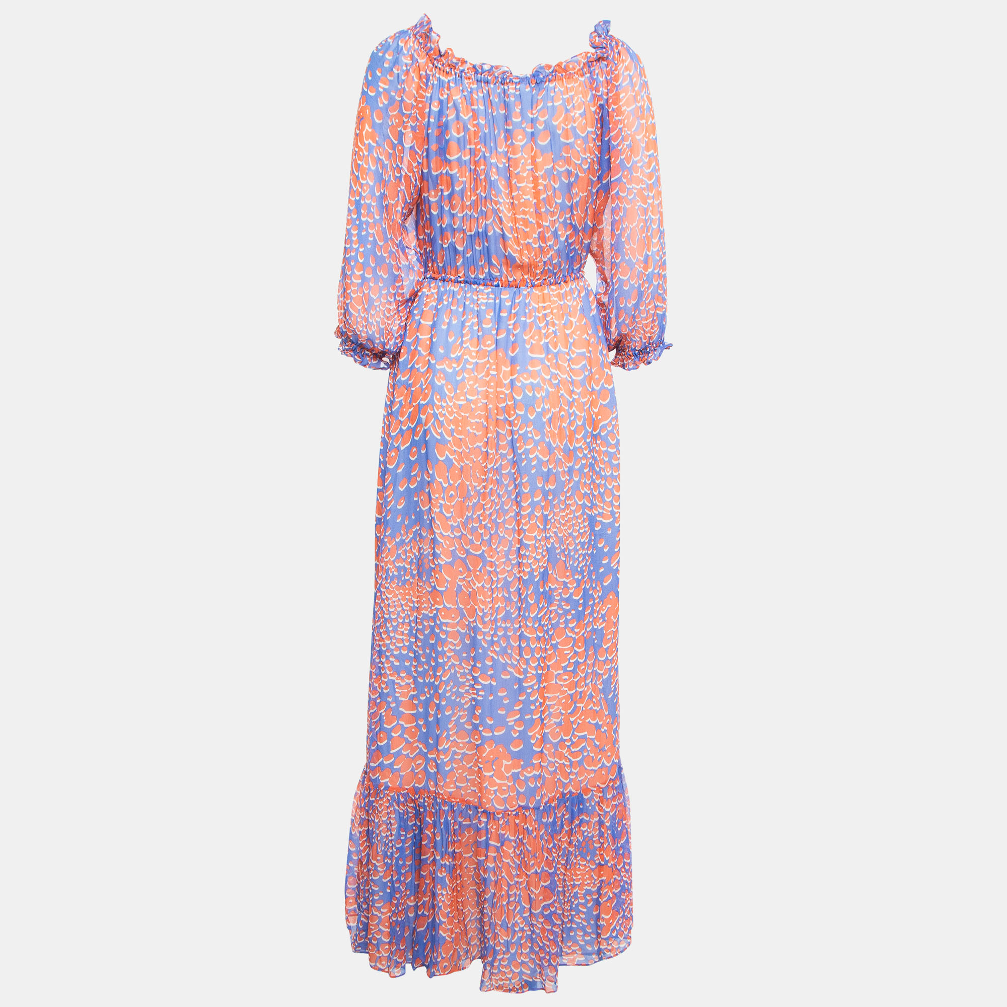 

Diane Von Furstenberg Blue/Red Printed Chiffon Maxi Dress