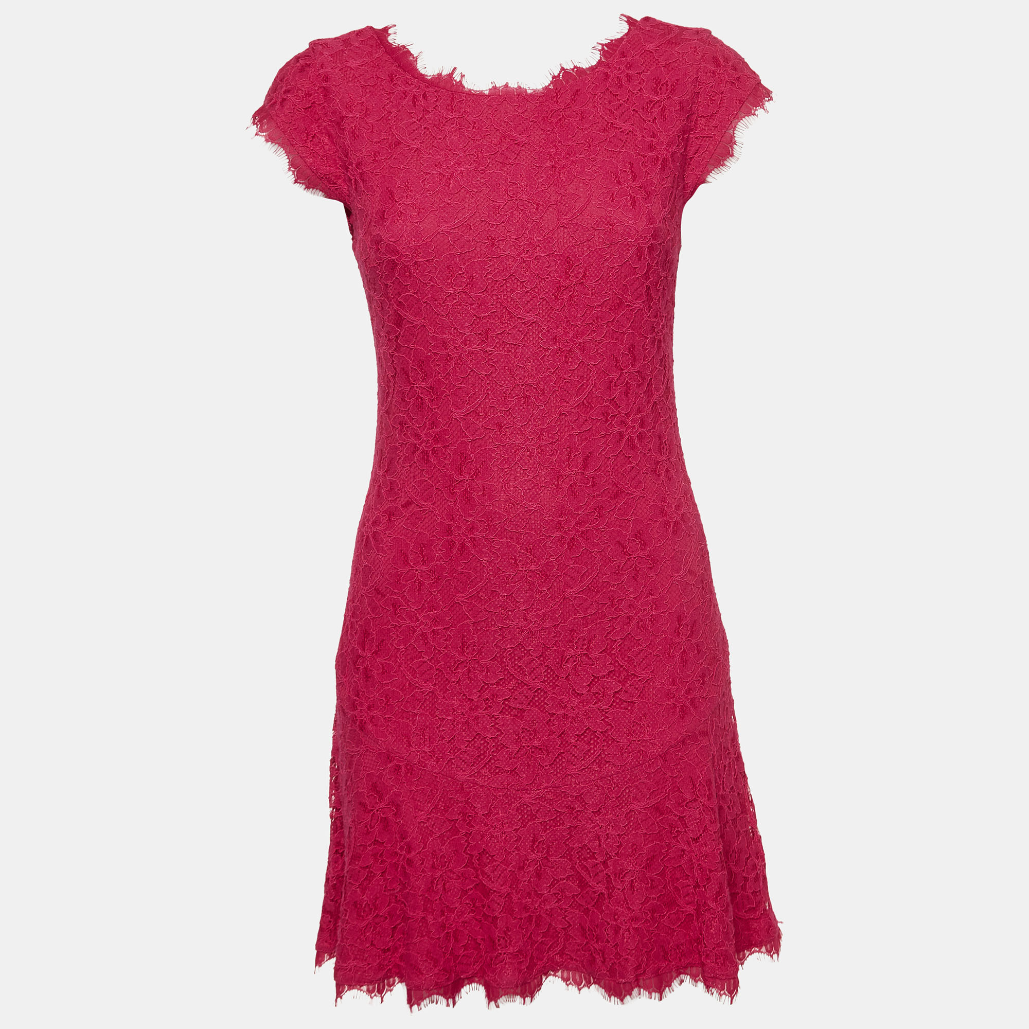 Pre-owned Diane Von Furstenberg Diane Von Furstenburg Pink Floral Lace Sleeveless Mini Dress M