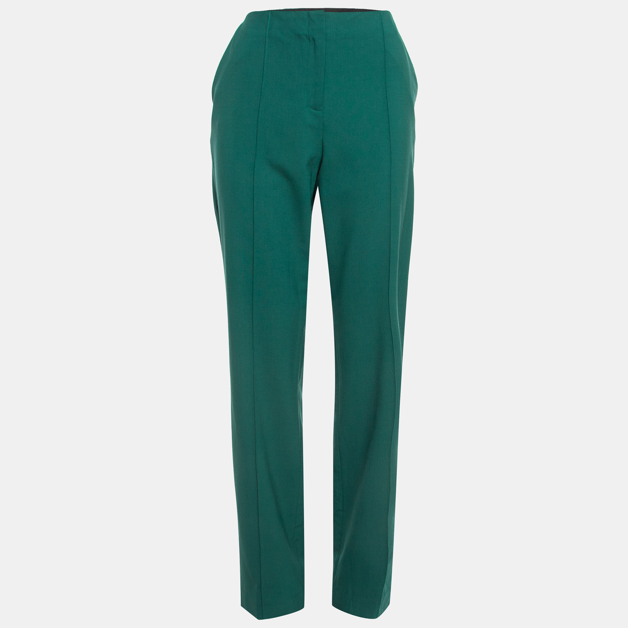 Pre-owned Diane Von Furstenberg Green Wool Straight Leg Trousers M