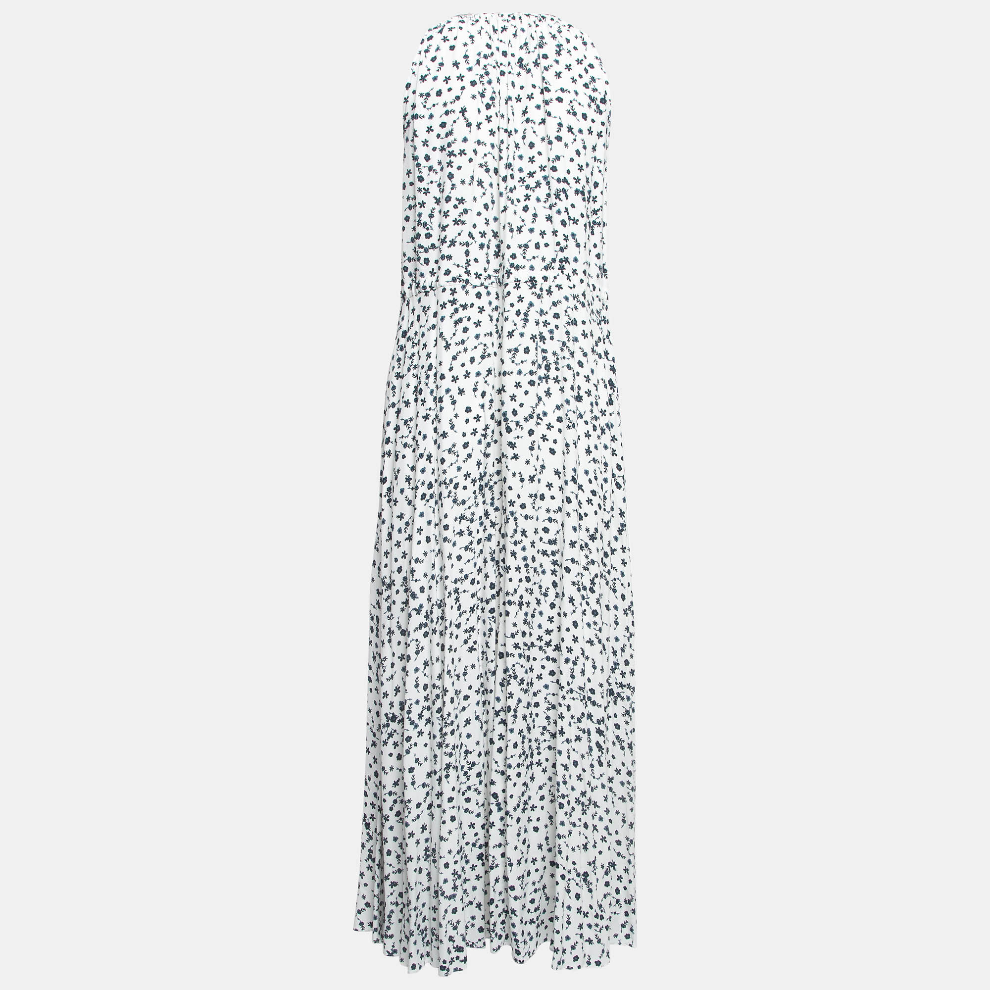 Diane Von Furstenberg White Floral Print Crepe Drawstring Waist Maxi Dress M 
