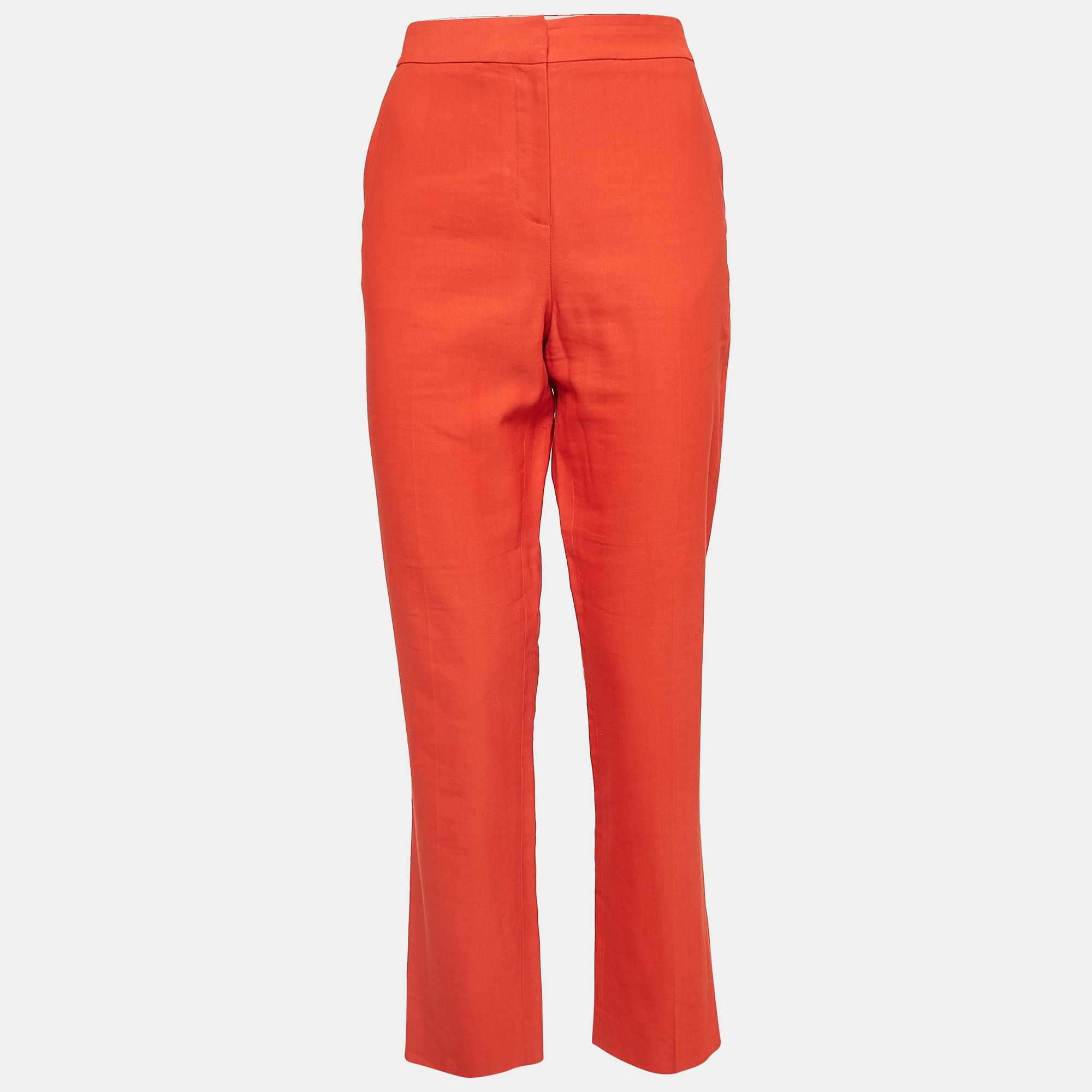 Pre-owned Diane Von Furstenberg Orange Gabardine Straight Leg Trousers M