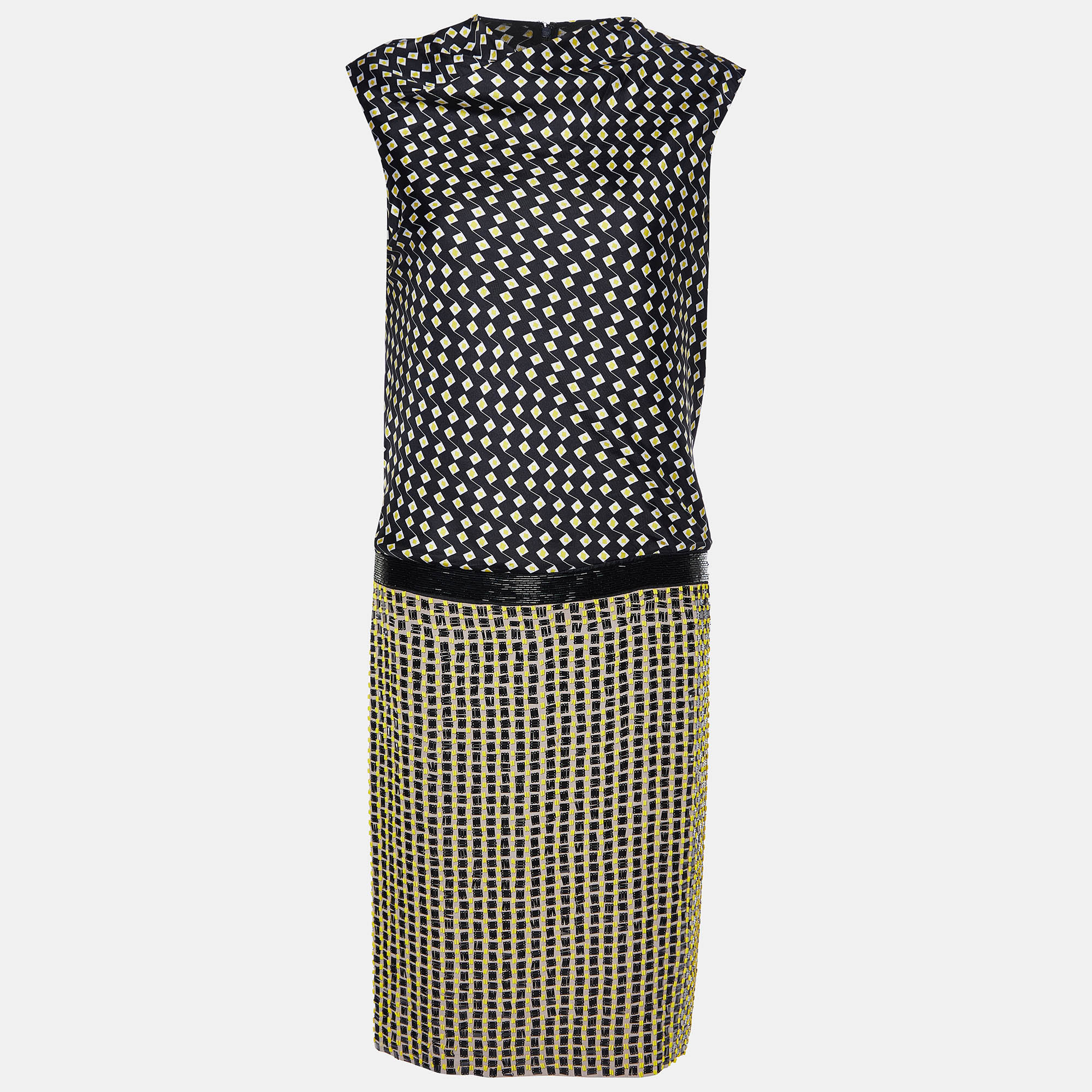 Pre-owned Diane Von Furstenberg Black Printed & Embellished Silk Sleeveless Dress M