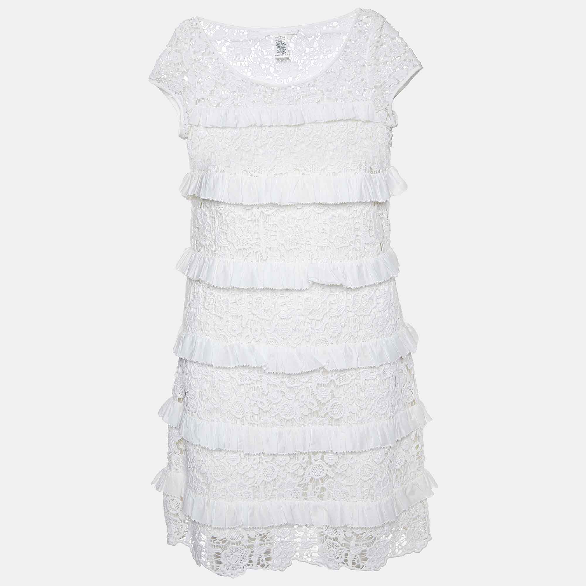 

Diane Von Furstenberg White Lace Ruffle Detail Arcelia Dress M